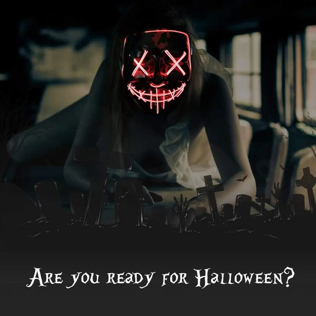Halloween Mask LED Light-Up Mask for Cosplay, Festival, Masquerade Party, Scary Glow Mask for Carnival, Costume, Halloween 2024 (Color Will Send Randomly!)
