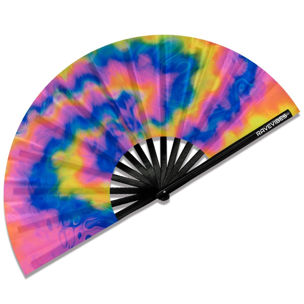 Ravevibes 13" Large Rave Fan Folding Hand Fan, Bamboo Festival Clack Fan Foldable UV Glow Edm Fans For Rave Outfits Accessories Performance Dance Party For Men Women, Alien