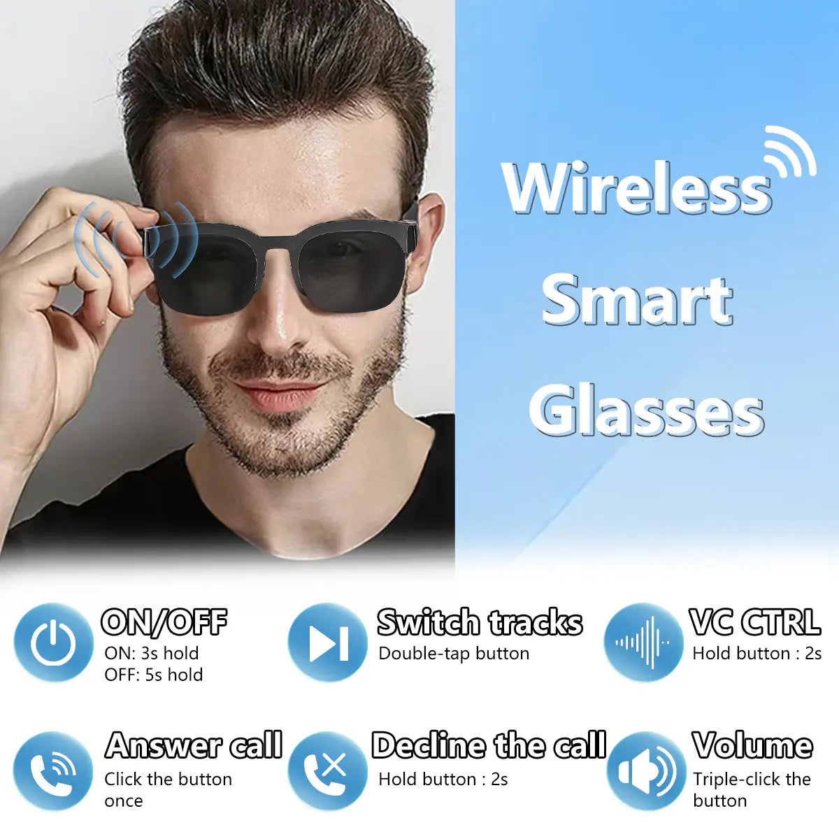 Smart Glasses,Wireless Headphone Smart Glasses for Listening to Music & Calling,Bluetooth-Compatible Creative Sports Smart Glasses,Men'S Tech Gadgets 2025