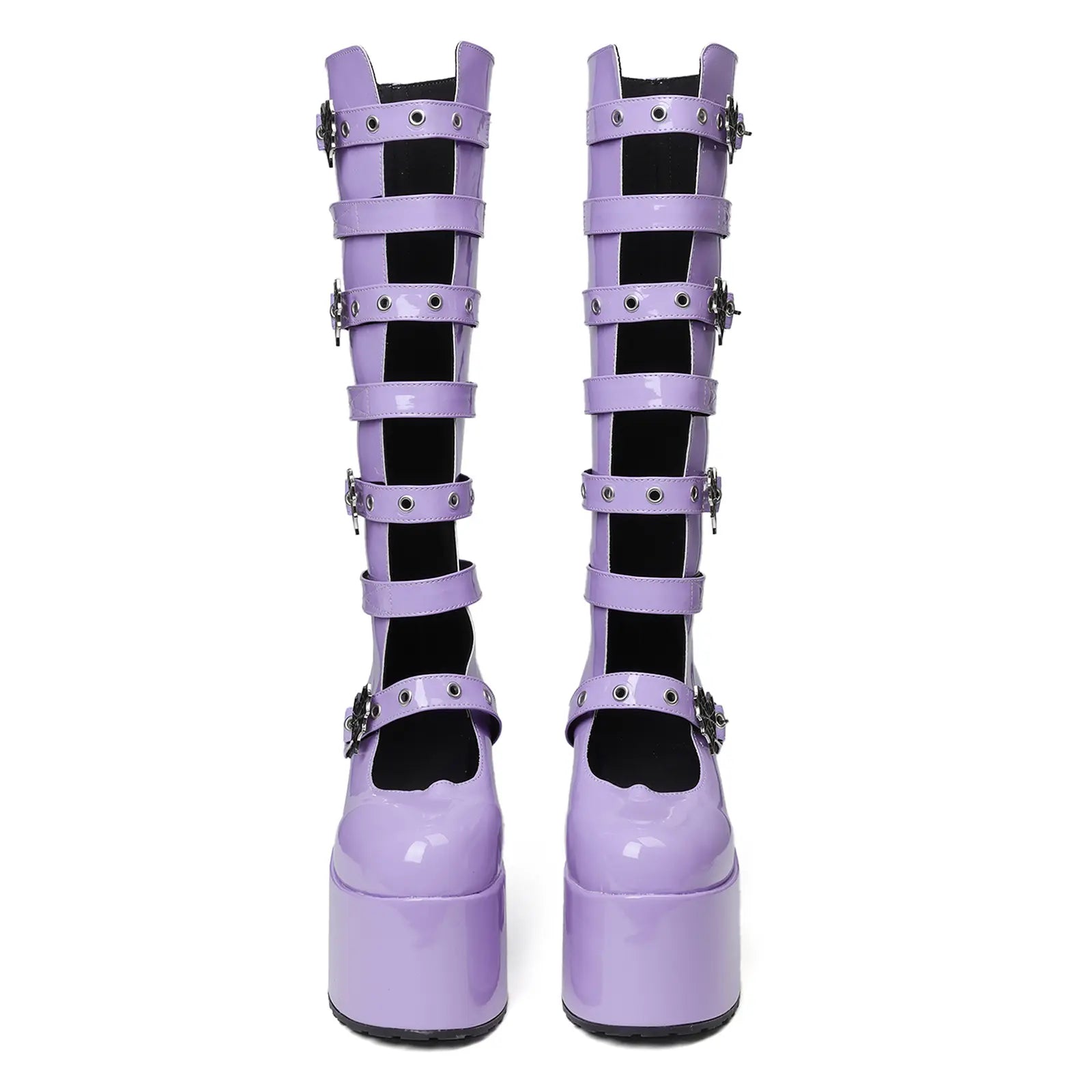 VIMISAOI Womens Platform Knee High Goth Boot round Toe Chunky Block High Heel Metal Buckles Spider Combat Motorcycle Punk Rave Party Fashion Boots