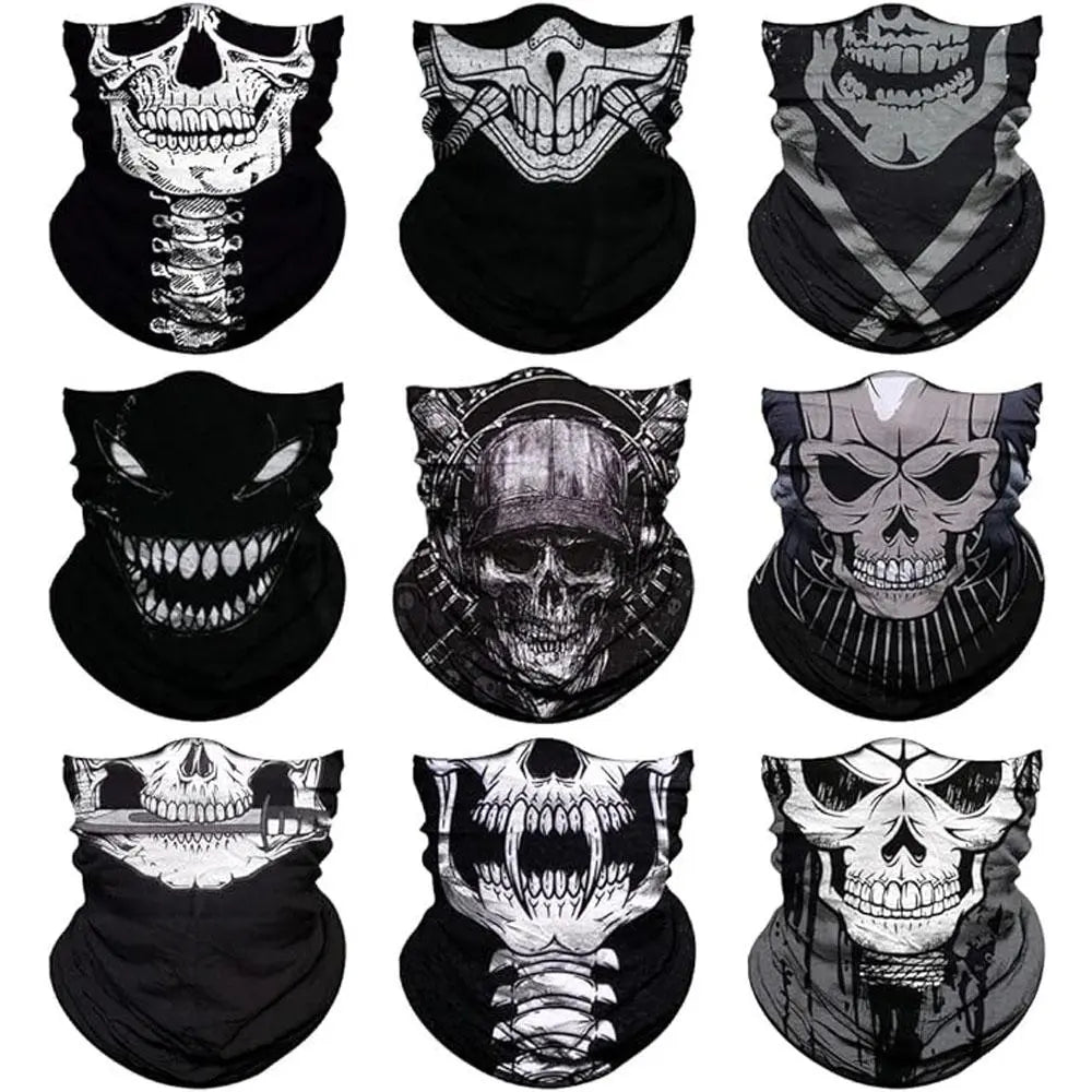 Venswell Neck Gaiter Face Mask Men Women,Seamless Bandana Rave Face Cover Scarf Mask,Balaclava,Headband, Head Wrap,Head，Gothic Style, Skulls, Demons—Must-Haves for Halloweenwear 9Pcs