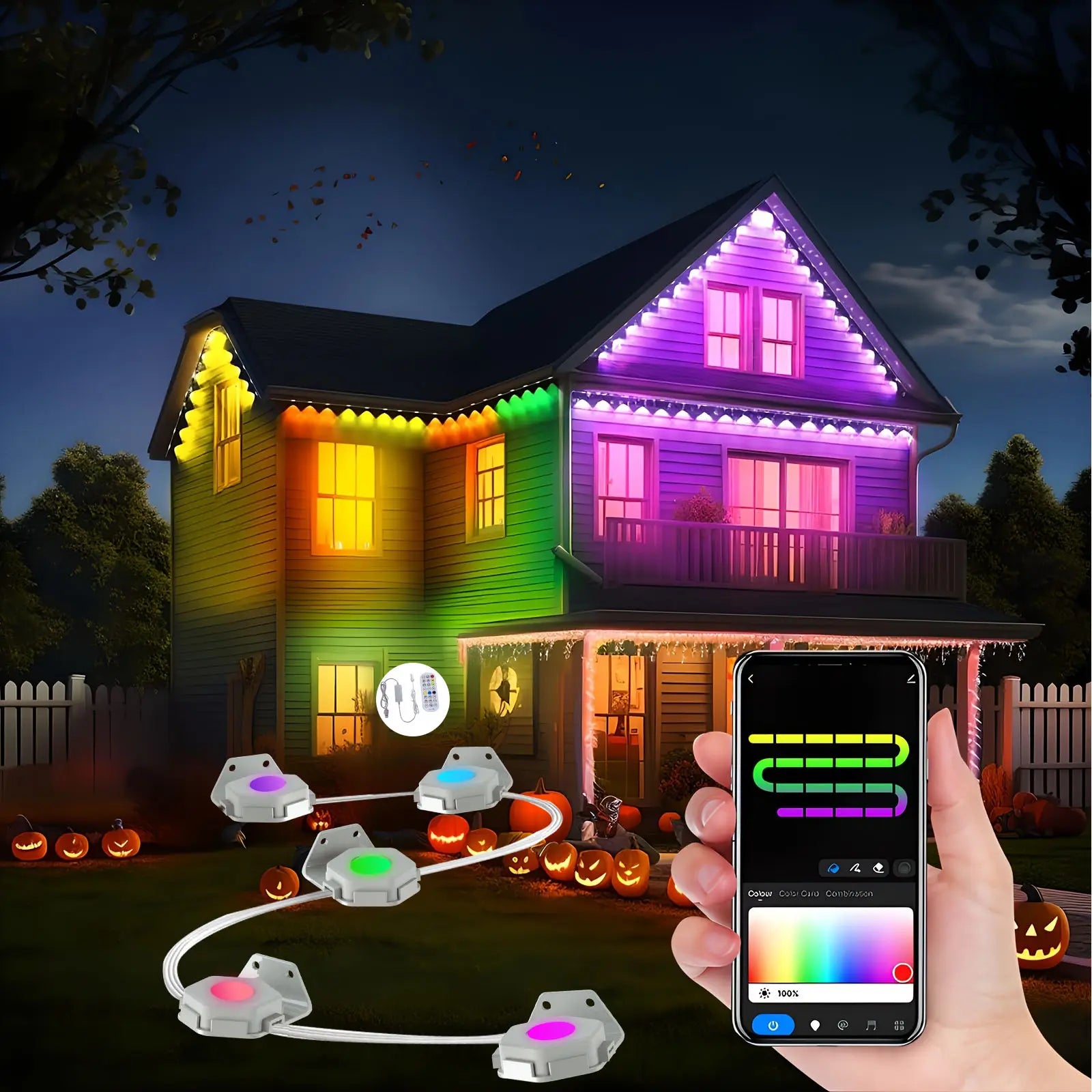 LED Outdoor Roof Light SM16703VB 15M 36L 36 RGB Colors IP67 Waterproof DC24V SMD5056 1W/PCS with Remote Control & DIY Scene Mode for Festive Decorations