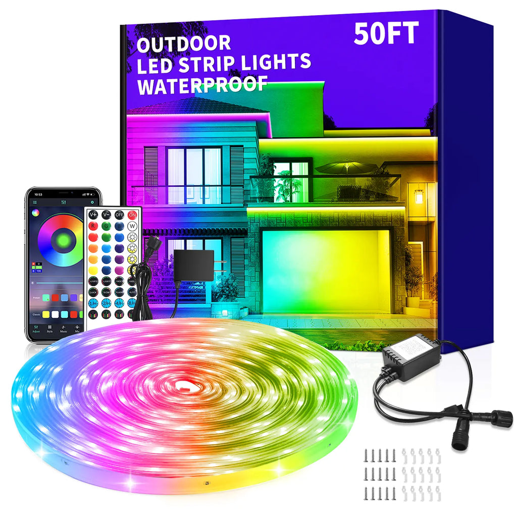 Outdoor LED Strip Lights Waterproof,Ip68 Waterproof LED Light Strips with Remote,App Control Music Sync RGB Outdoor LED Rope Lights,Led Lights for Bedroom,Roof,Pool,Deck,Balcony