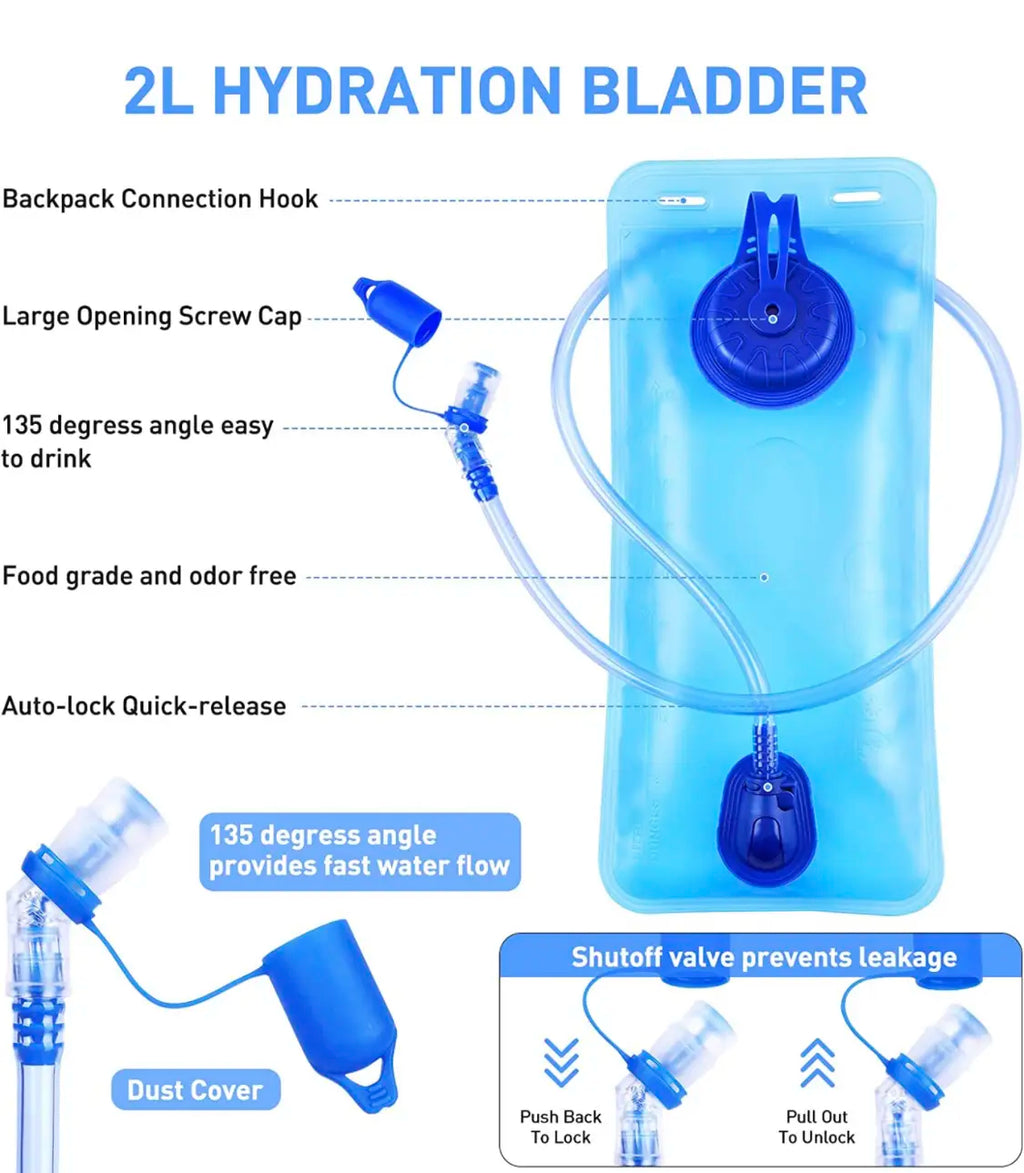 Obsidn Black 2L Hydration Backpack for Festivals, Raves, Hiking, Biking, Climbing, Running, and More - Lightweight, Durable, and Waterproof with Insulated Bladder Compartment and Soft Mouthpiece
