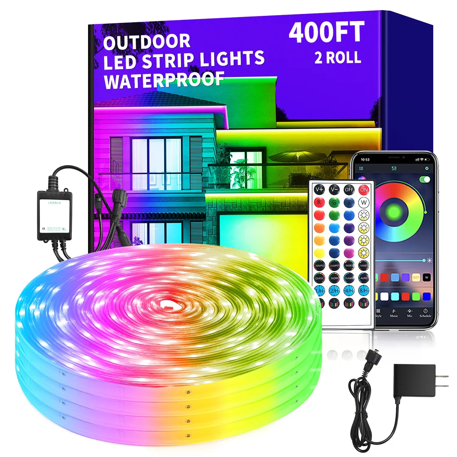 Outdoor LED Strip Lights Waterproof,Ip68 Waterproof LED Light Strips with Remote,App Control Music Sync RGB Outdoor LED Rope Lights,Led Lights for Bedroom,Roof,Pool,Deck,Balcony