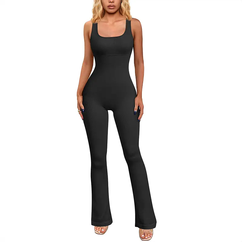 OYV Ribbed Sleeveless Tank Tops Bell Bottoms Flare Jumpsuits
