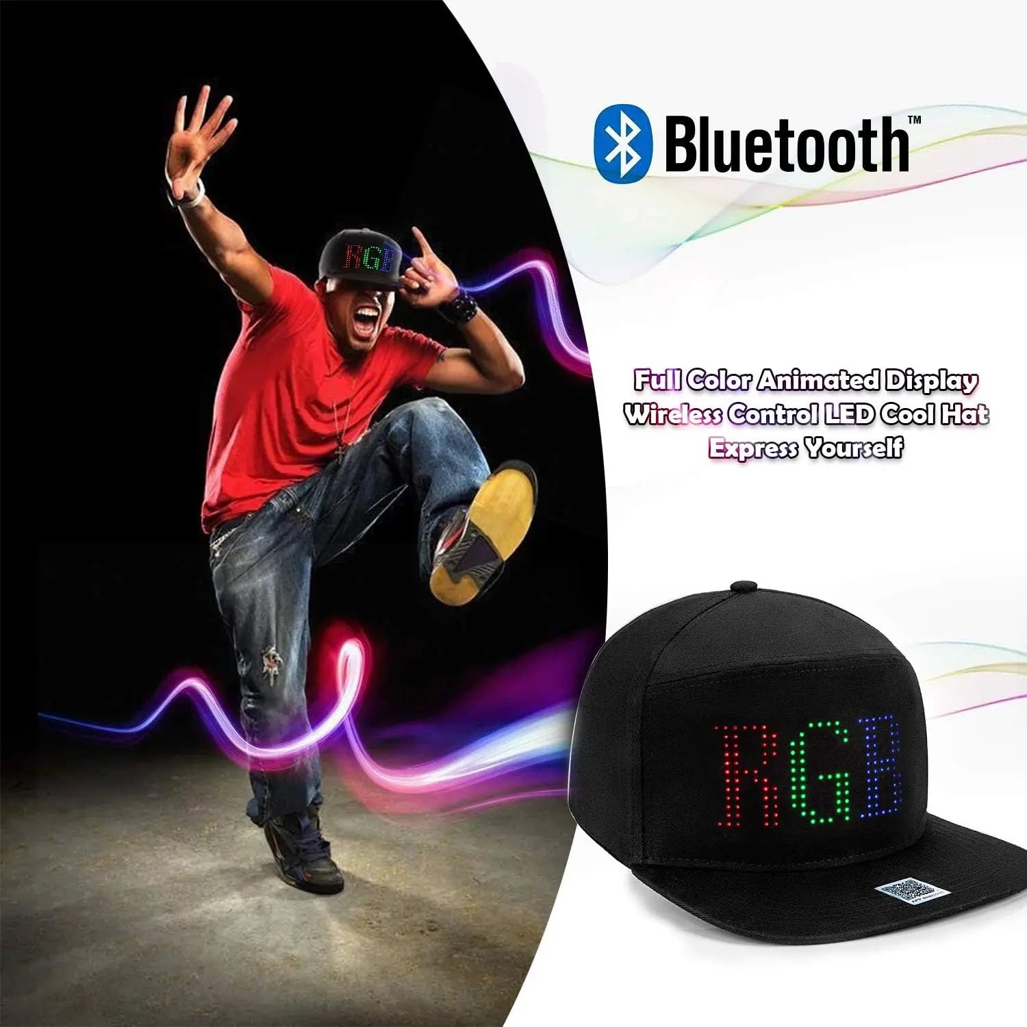 LED Bluetooth Hat DIY Gift, Bluetooth APP Controlled, Edited LED Display Hat LED Luminous Words (Text, Music, Images, Paintings) Suitable for Party Club Festivals