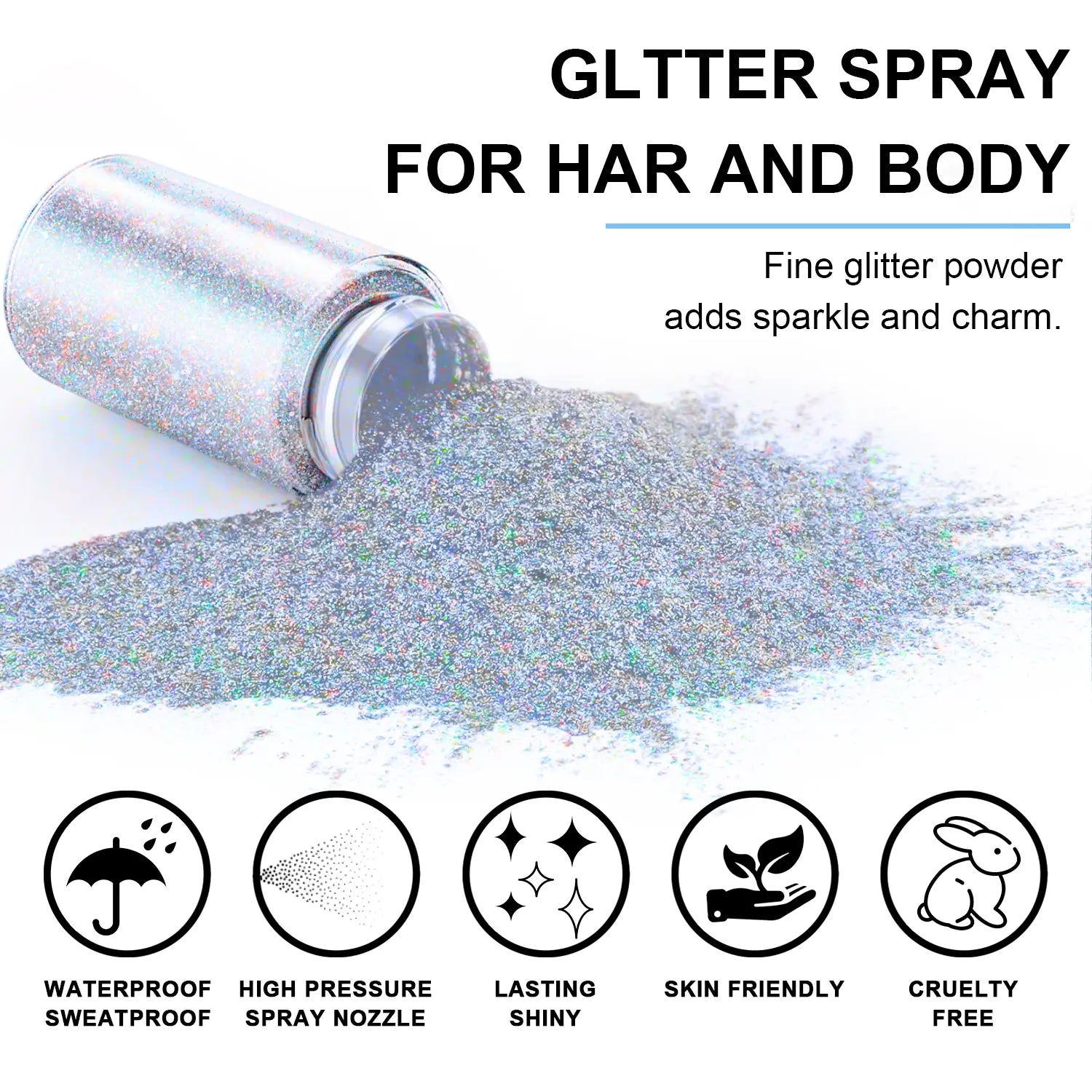 Hair and Body Glitter Spray, 1PC Hair Glitter Extra Fine Face Shimmer Powder for Clothes, Festival Loose Sparkle Powder for Rave Clothes Nail Art Easter Halloween Crafts