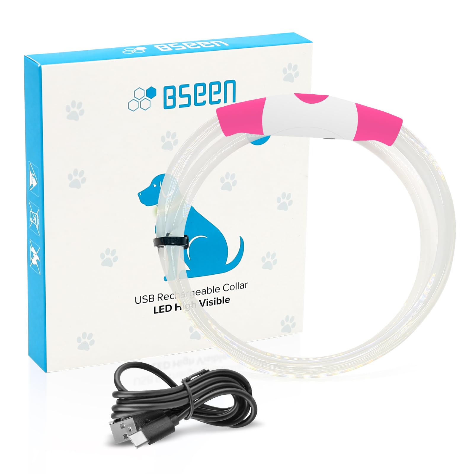 BSEEN Light Up Dog Collar, High Visibility LED Dog Collar Rechargeable- Rainproof TPU Cuttable Glowing Pet Collar for Small Dogs & Cats - Puppy Safety Lights for Night Walking (XS- Blue 40cm)