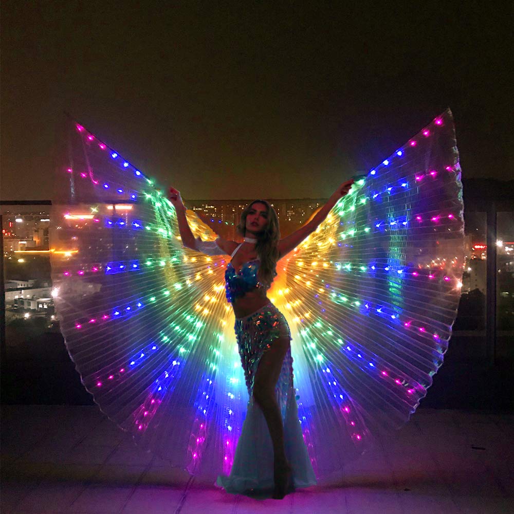 SHINYOU LED Isis Wings Glow Light Up Belly Dance Costumes with Sticks Performance Clothing Carnival Halloween