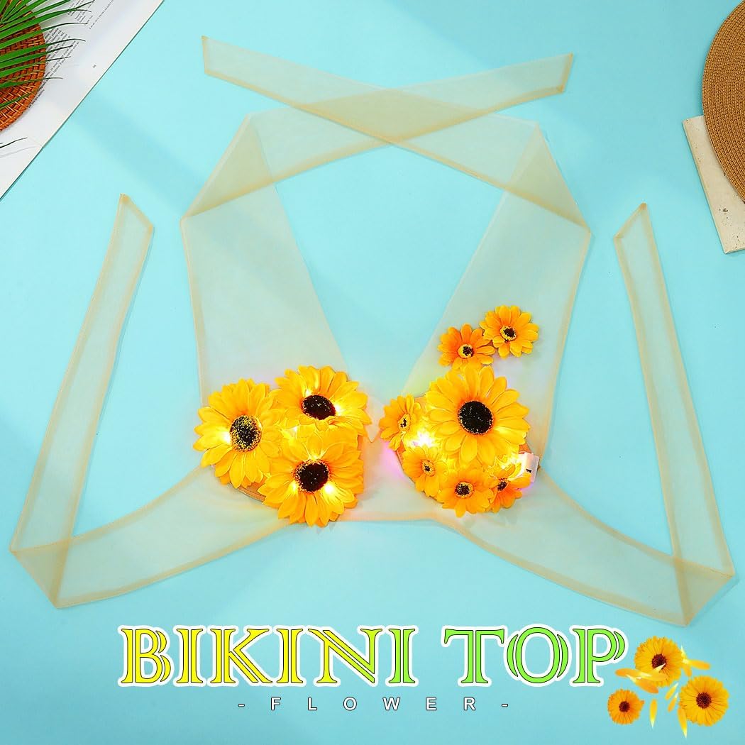 Zoestar Light Up Sunflower Bra Top Glow Rave Festival Outfit for Women Beige