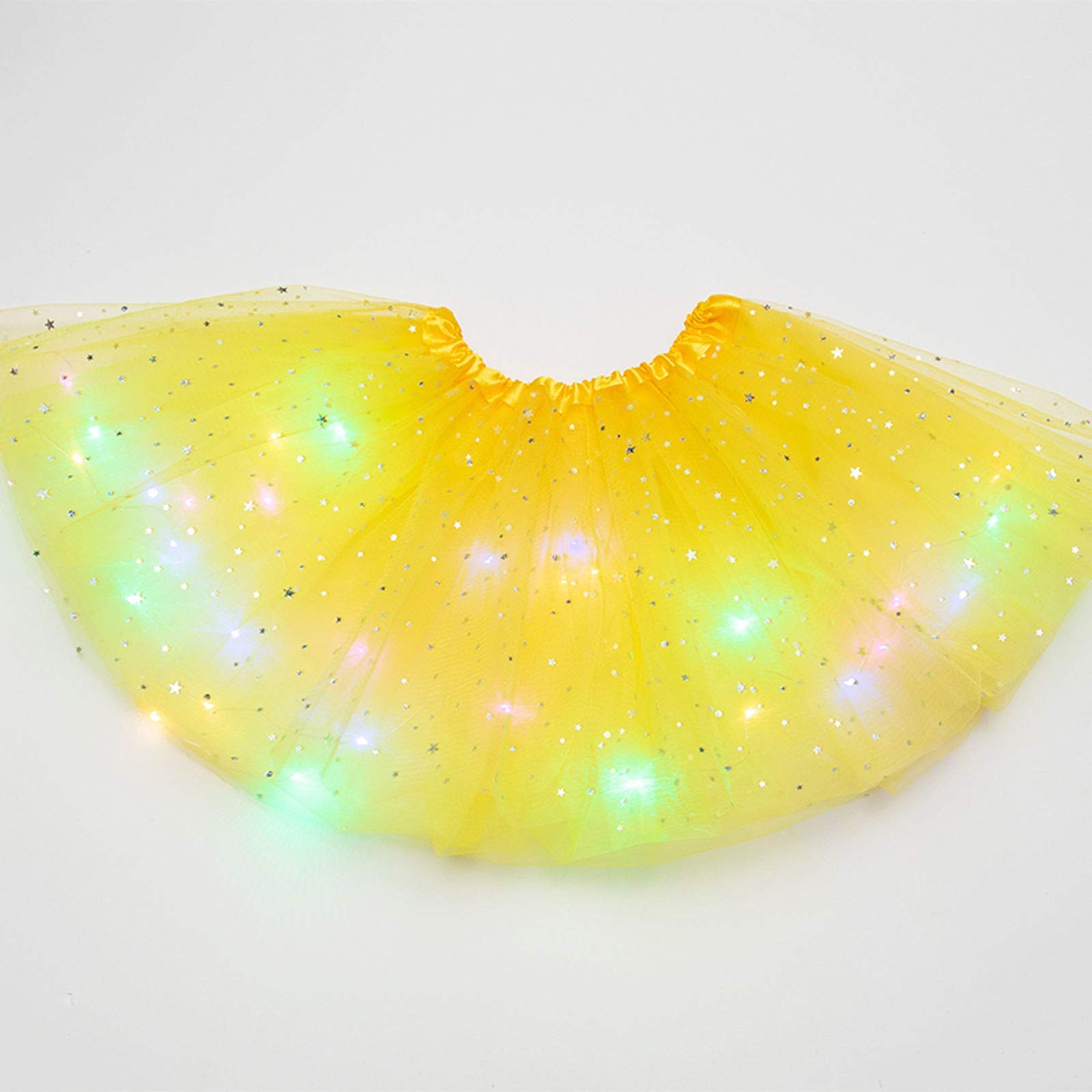 Women's Tutus Running Rave Dance Colorful Tutus Skirt LED Lights 3 Layer Mesh Puffy Ballerina Skirtes