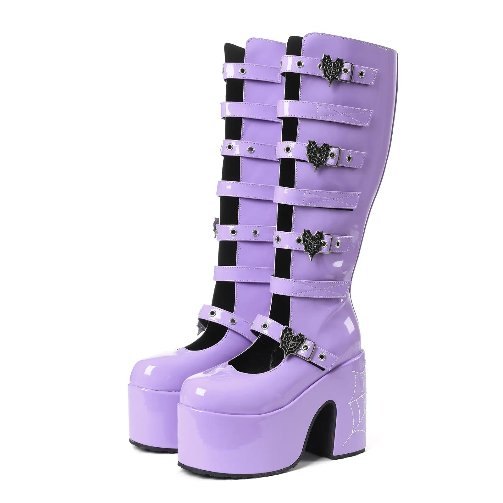 VIMISAOI Womens Platform Knee High Goth Boot round Toe Chunky Block High Heel Metal Buckles Spider Combat Motorcycle Punk Rave Party Fashion Boots