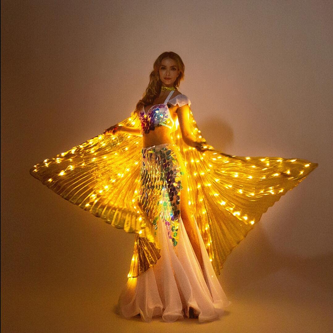 SHINYOU LED Isis Wings Glow Light Up Belly Dance Costumes with Sticks Performance Clothing Carnival Halloween