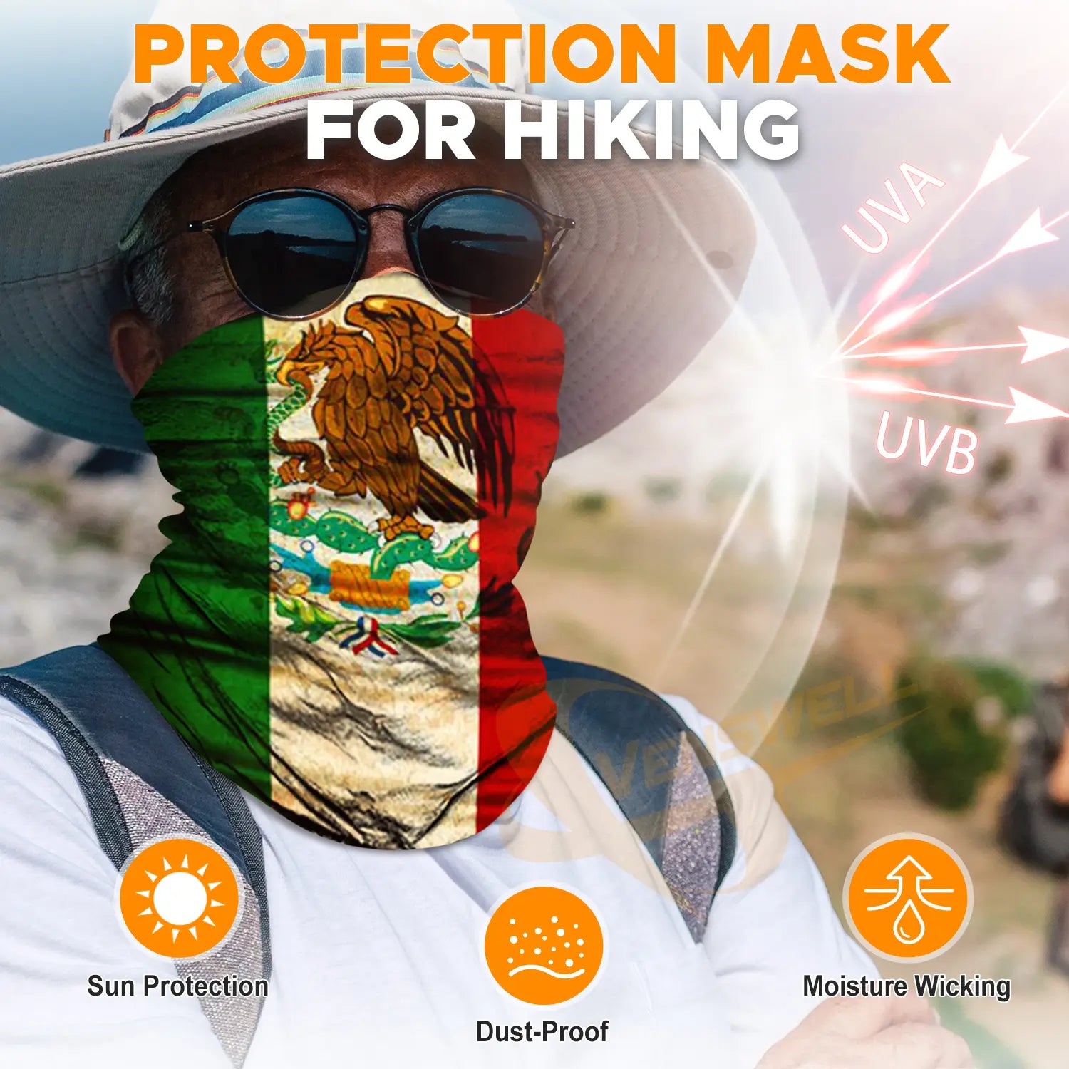 Venswell 6 Pics Mexican Neck Gaiter Face Mask Men Women,Seamless Bandana Rave Face Cover Scarf Mask,Balaclava,Headband, Head Wrap,Headwear