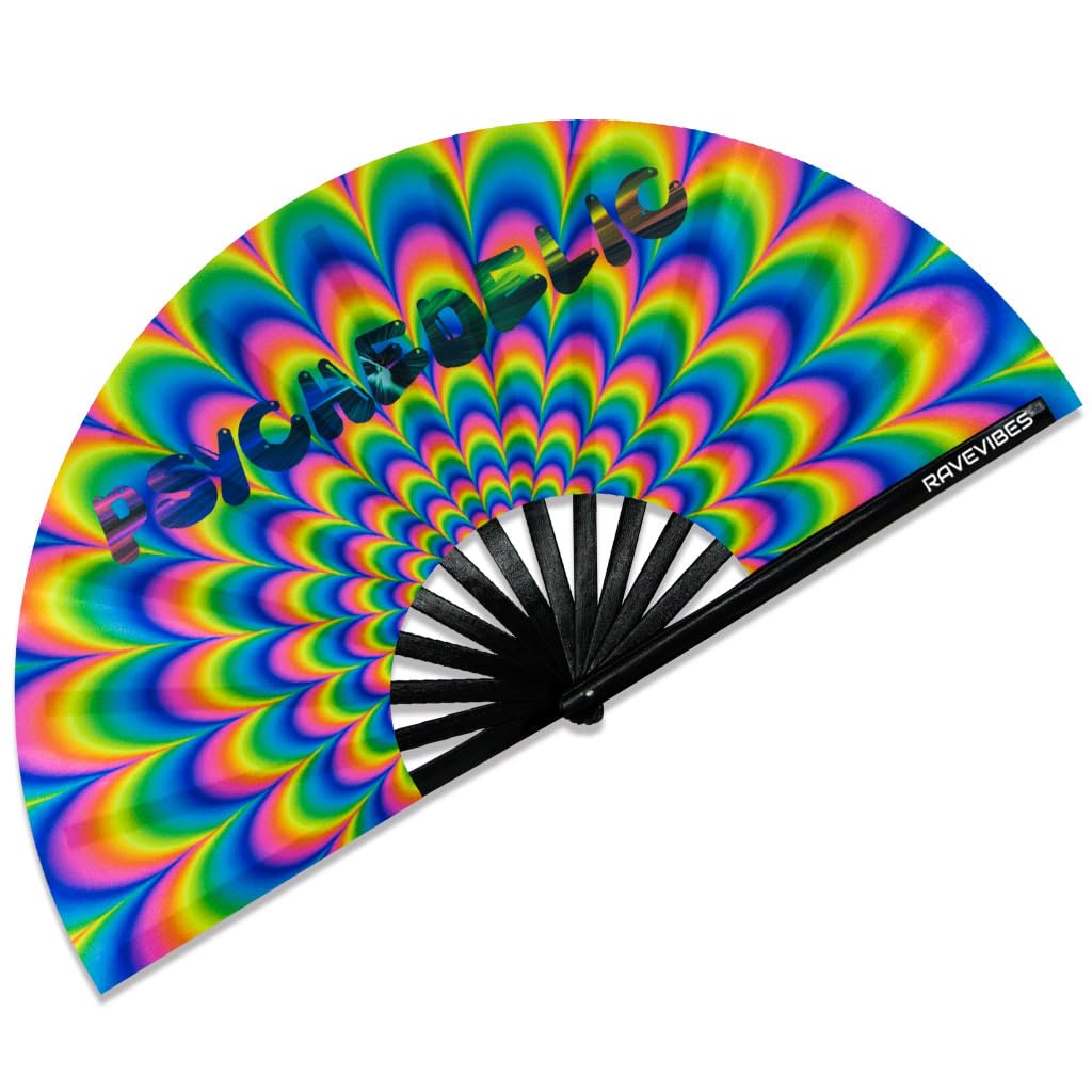 Ravevibes 13" Large Rave Fan Folding Hand Fan, Bamboo Festival Clack Fan Foldable UV Glow Edm Fans For Rave Outfits Accessories Performance Dance Party For Men Women, Alien