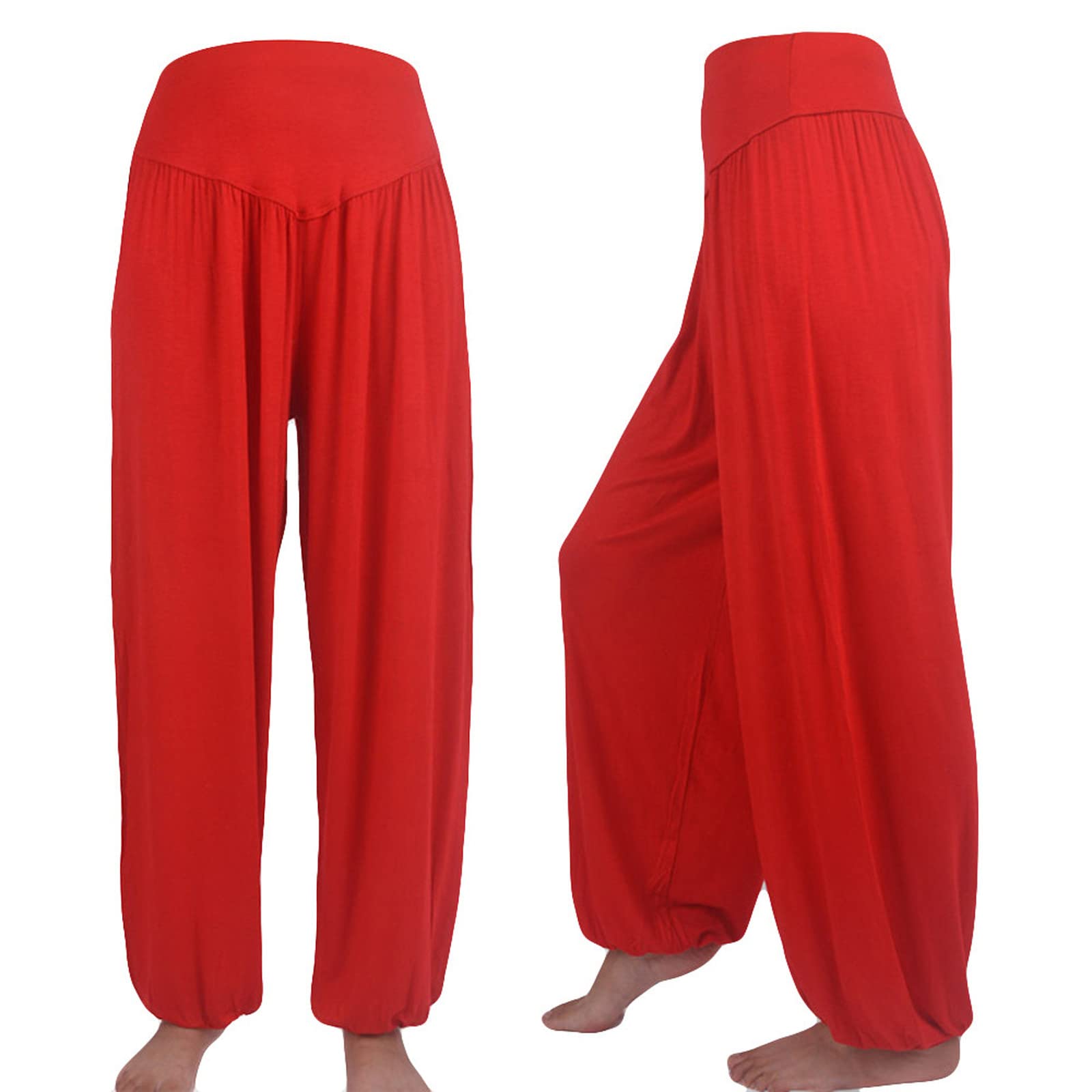 Women Fashion Solid Loose Harem Pants Capri Baggy Pants Casual Cotton Long Pants Wide Leg Palazzo Yoga Lounge Trousers