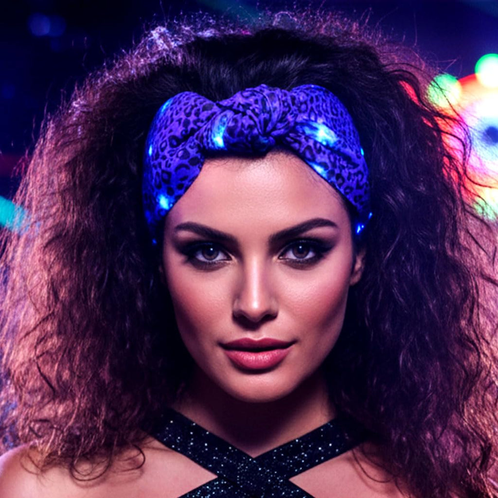 Asooll Light Up Cheetah Headband LED Leopard Print Headbands Glowing Hair Accessories for Women (Purple and Magenta)