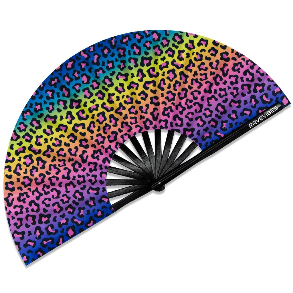 Ravevibes 13" Large Rave Fan Folding Hand Fan, Bamboo Festival Clack Fan Foldable UV Glow Edm Fans For Rave Outfits Accessories Performance Dance Party For Men Women, Alien