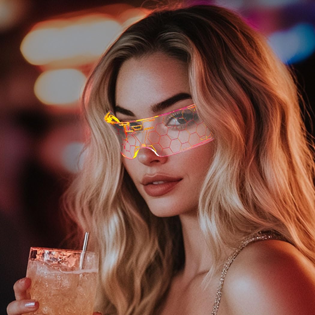 Woeoe Led Visor Glasses Light Up Neon Luminous Sunglasses Flashing Luminous for Halloween Cosplay Party Bar