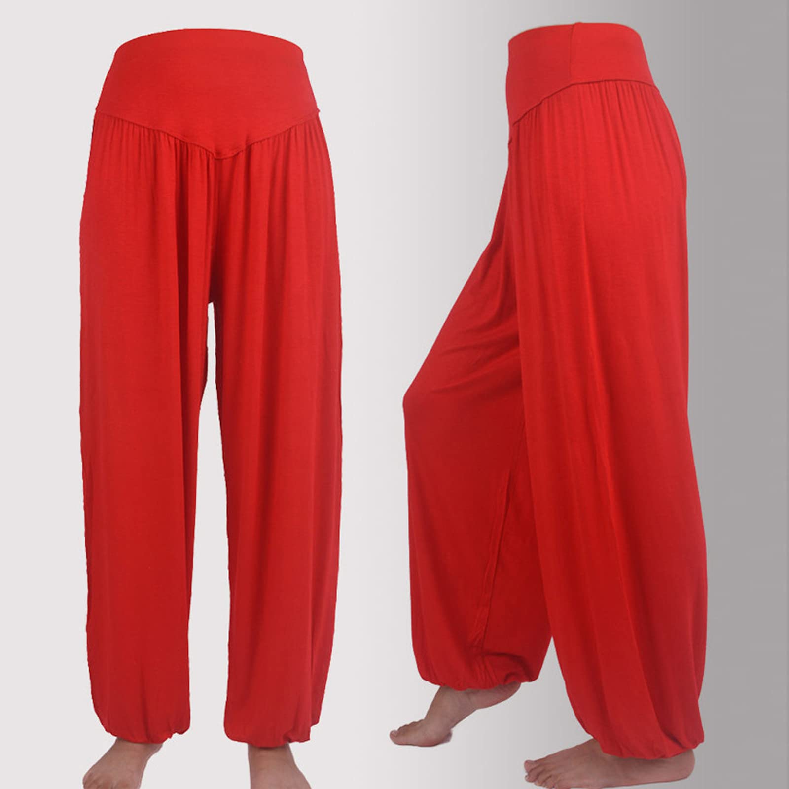 Women Fashion Solid Loose Harem Pants Capri Baggy Pants Casual Cotton Long Pants Wide Leg Palazzo Yoga Lounge Trousers