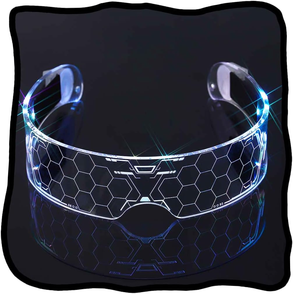 Woeoe Led Visor Glasses Light Up Neon Luminous Sunglasses Flashing Luminous for Halloween Cosplay Party Bar