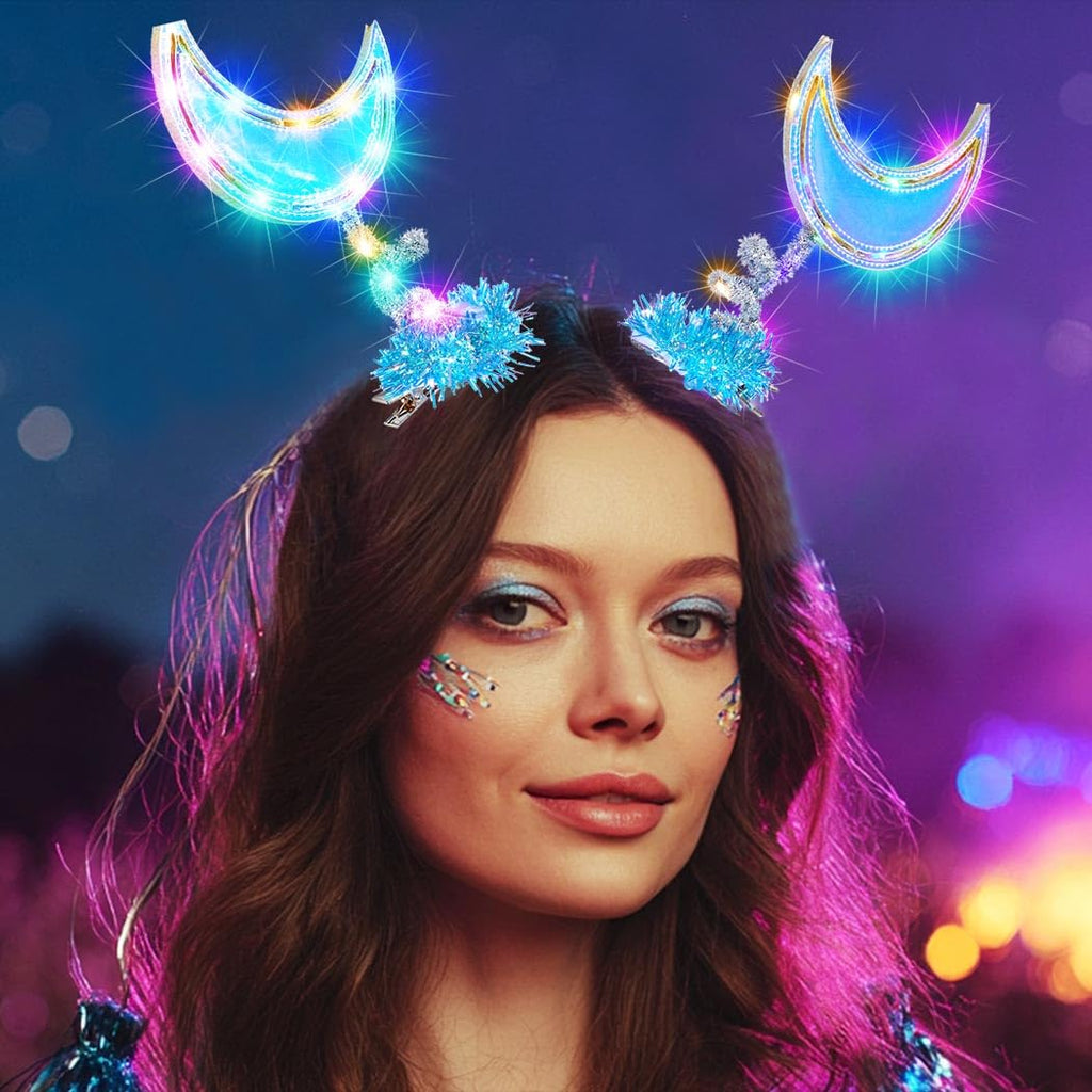 BARTOSI Light Up Moon Hair Clips LED Crescent Moon Hair Clip Glow Custome Hair Accessories for Women and Girls (Pack of 2)