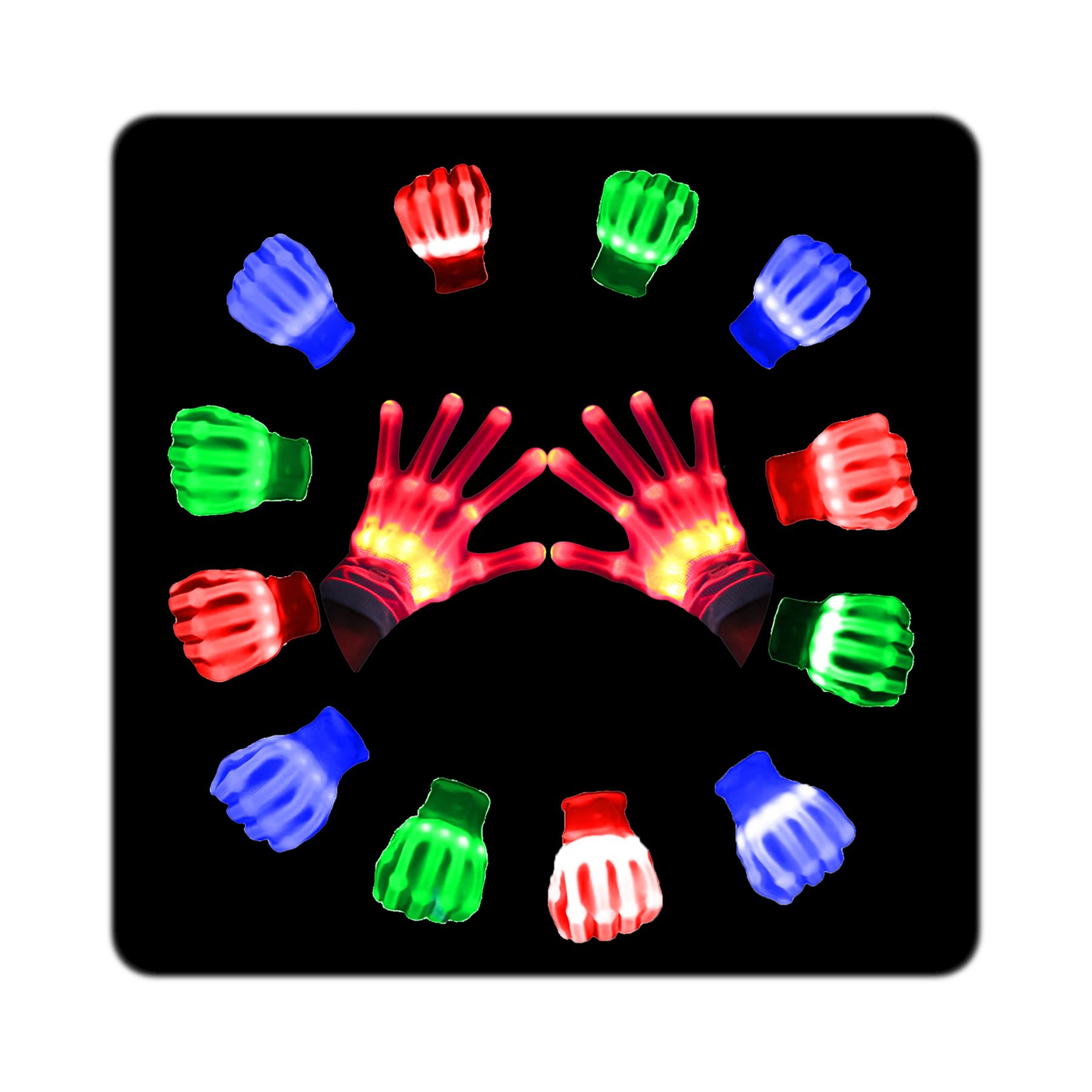 LED Gloves, Flash Finger Lights - 3 Color, 10 Mode Glowing Christmas Costume Clubbing Party Favors for Boys & Girls