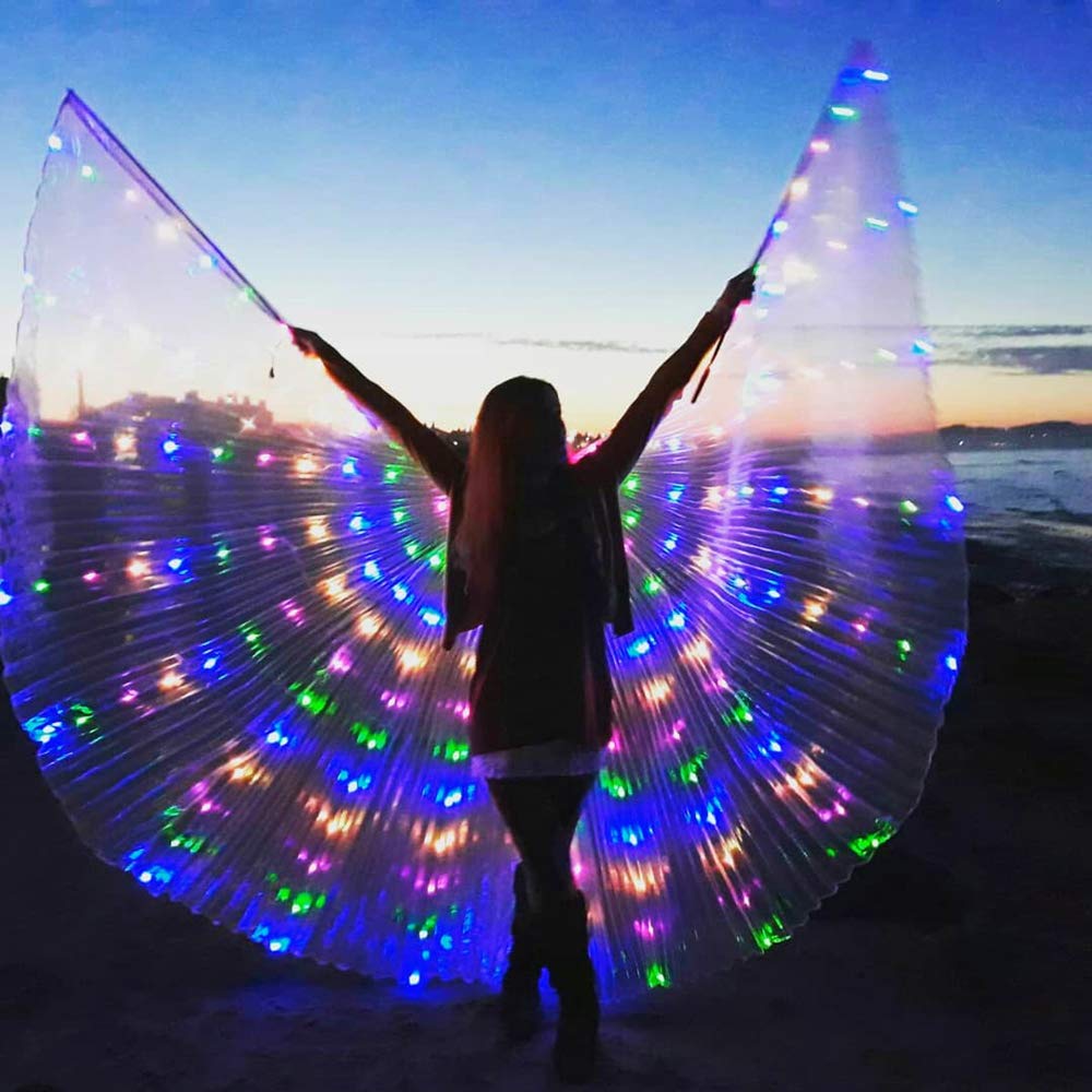 SHINYOU LED Isis Wings Glow Light Up Belly Dance Costumes with Sticks Performance Clothing Carnival Halloween