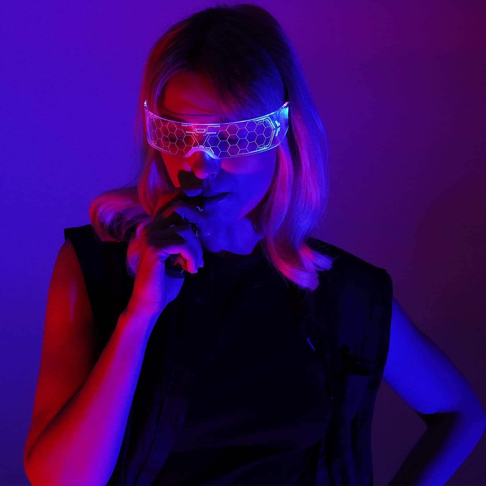 Tanganan LED Visor Glasses, 2pcs LED Light Up Glasses Neon Luminous Glasses 7 Color 5 Modes Cool LED Glasses for Adult