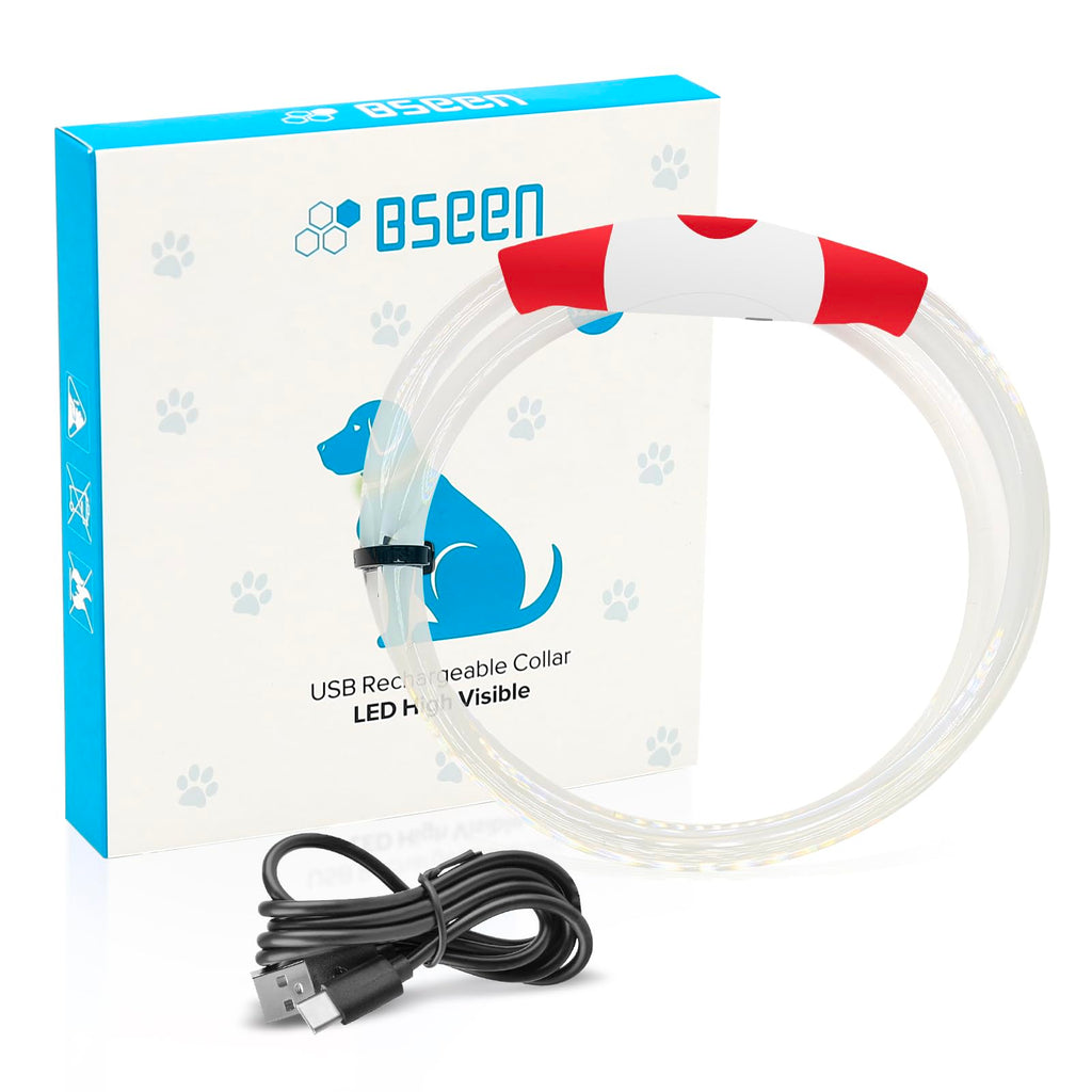 BSEEN Light Up Dog Collar, High Visibility LED Dog Collar Rechargeable- Rainproof TPU Cuttable Glowing Pet Collar for Small Dogs & Cats - Puppy Safety Lights for Night Walking (XS- Blue 40cm)