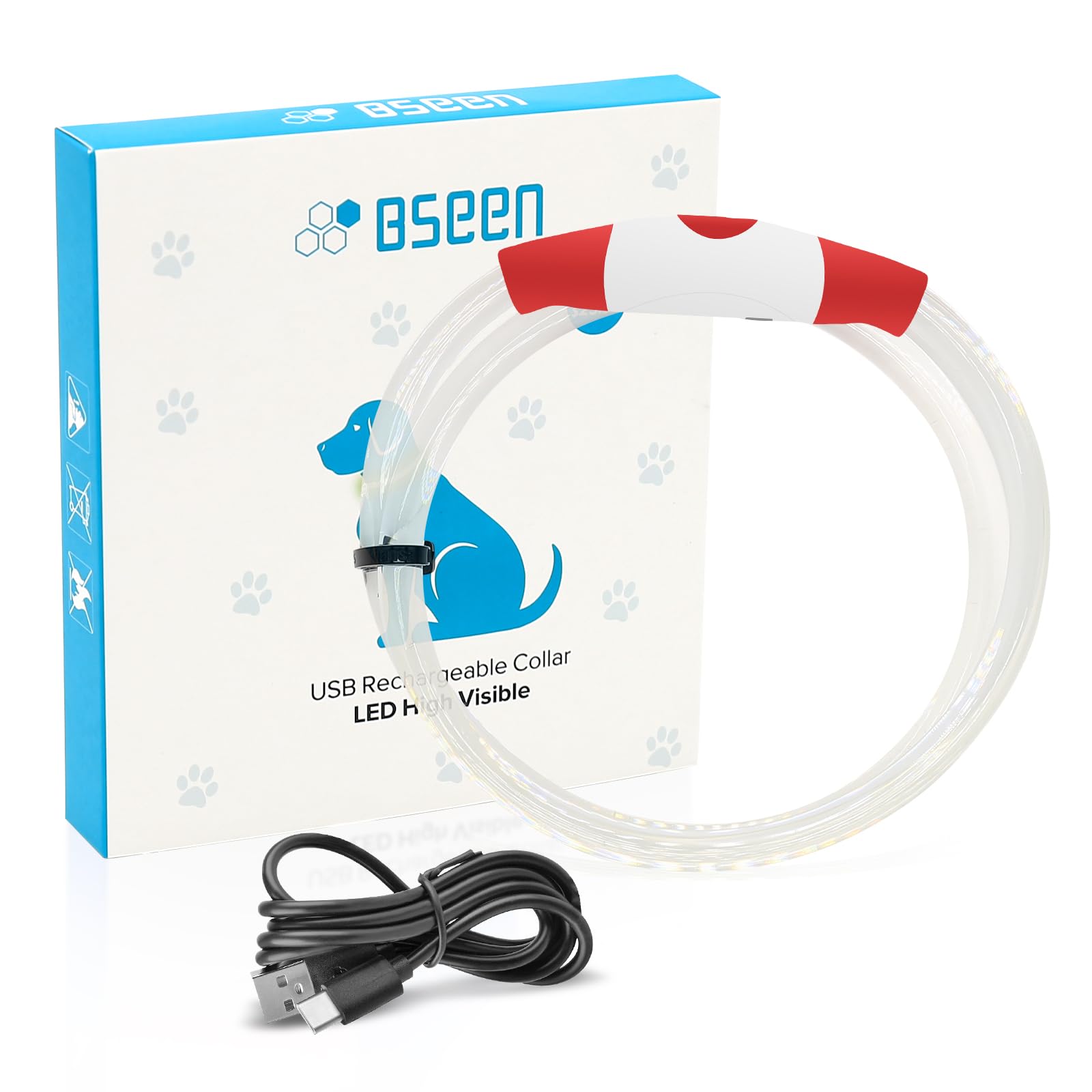 BSEEN Light Up Dog Collar, High Visibility LED Dog Collar Rechargeable- Rainproof TPU Cuttable Glowing Pet Collar for Small Dogs & Cats - Puppy Safety Lights for Night Walking (XS- Blue 40cm)