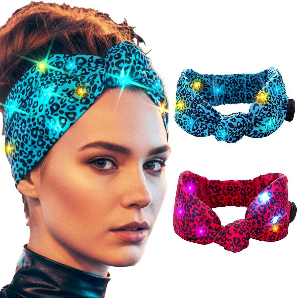 Asooll Light Up Cheetah Headband LED Leopard Print Headbands Glowing Hair Accessories for Women (Purple and Magenta)