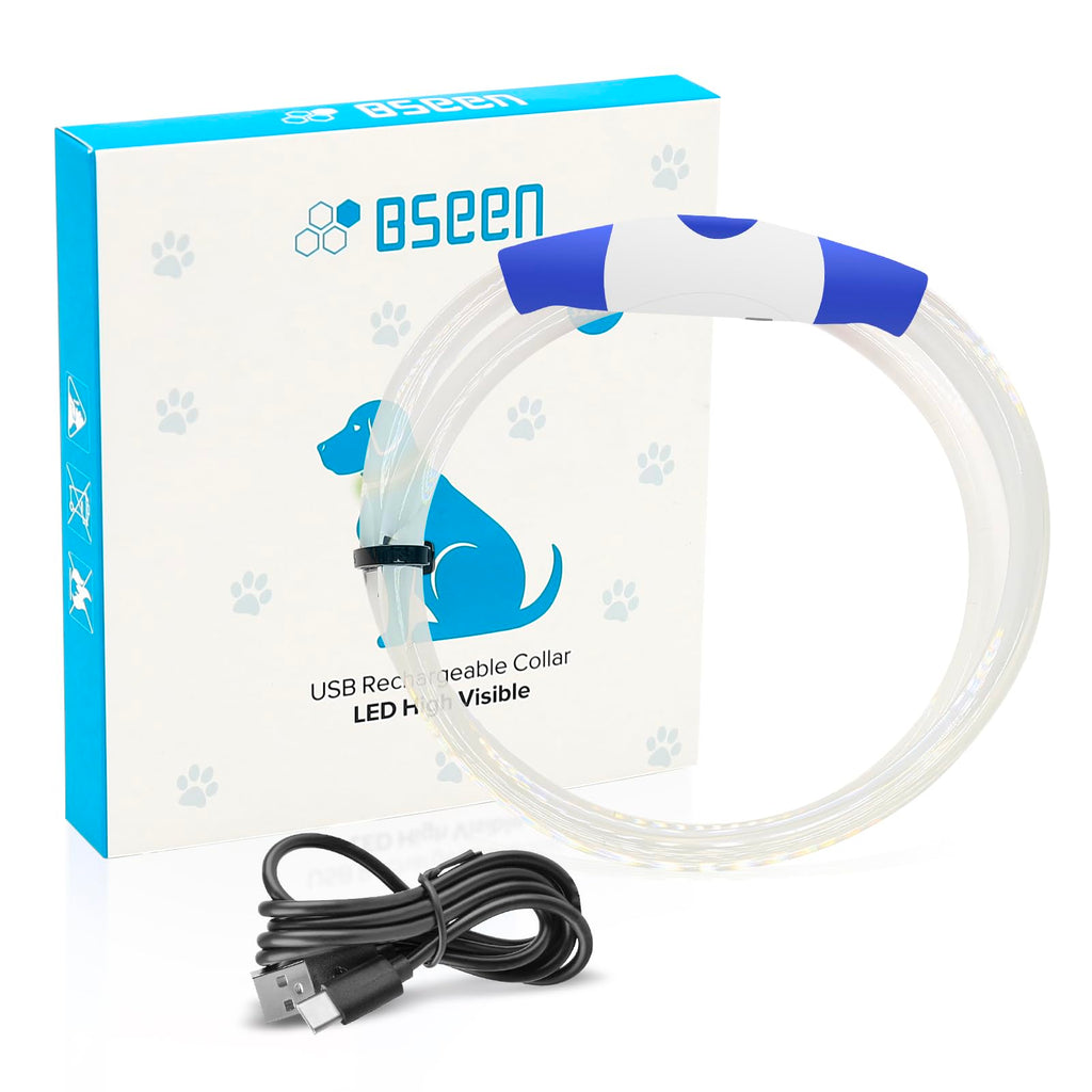 BSEEN Light Up Dog Collar, High Visibility LED Dog Collar Rechargeable- Rainproof TPU Cuttable Glowing Pet Collar for Small Dogs & Cats - Puppy Safety Lights for Night Walking (XS- Blue 40cm)