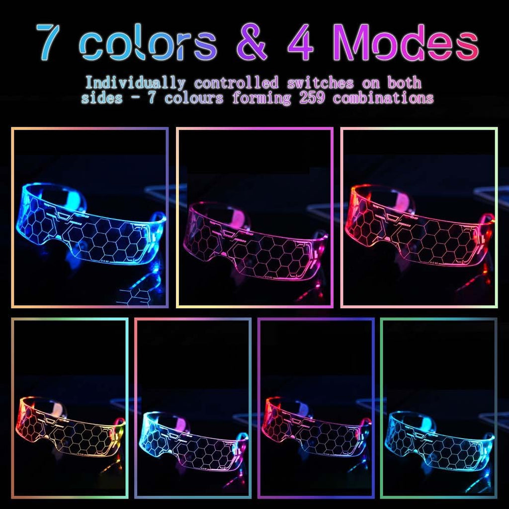 Woeoe Led Visor Glasses Light Up Neon Luminous Sunglasses Flashing Luminous for Halloween Cosplay Party Bar