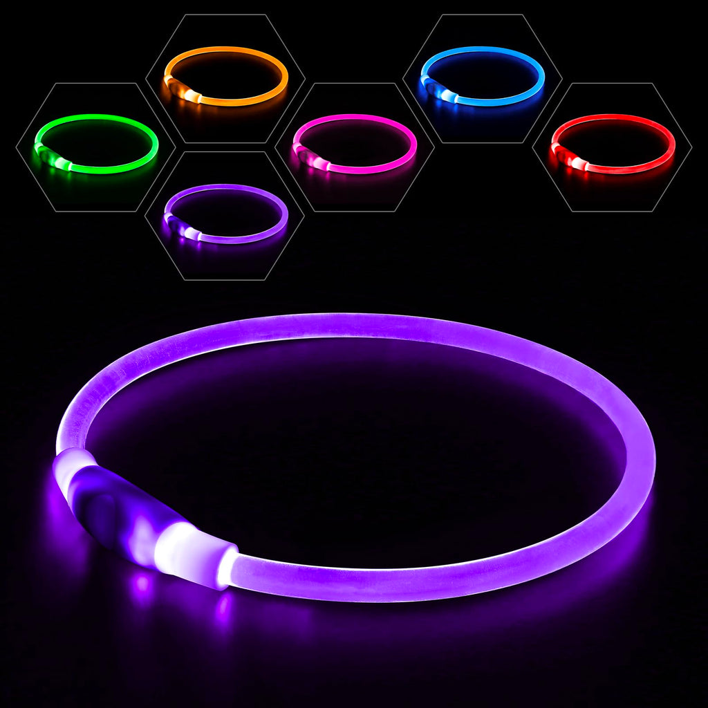 BSEEN Light Up Dog Collar, High Visibility LED Dog Collar Rechargeable- Rainproof TPU Cuttable Glowing Pet Collar for Small Dogs & Cats - Puppy Safety Lights for Night Walking (XS- Blue 40cm)