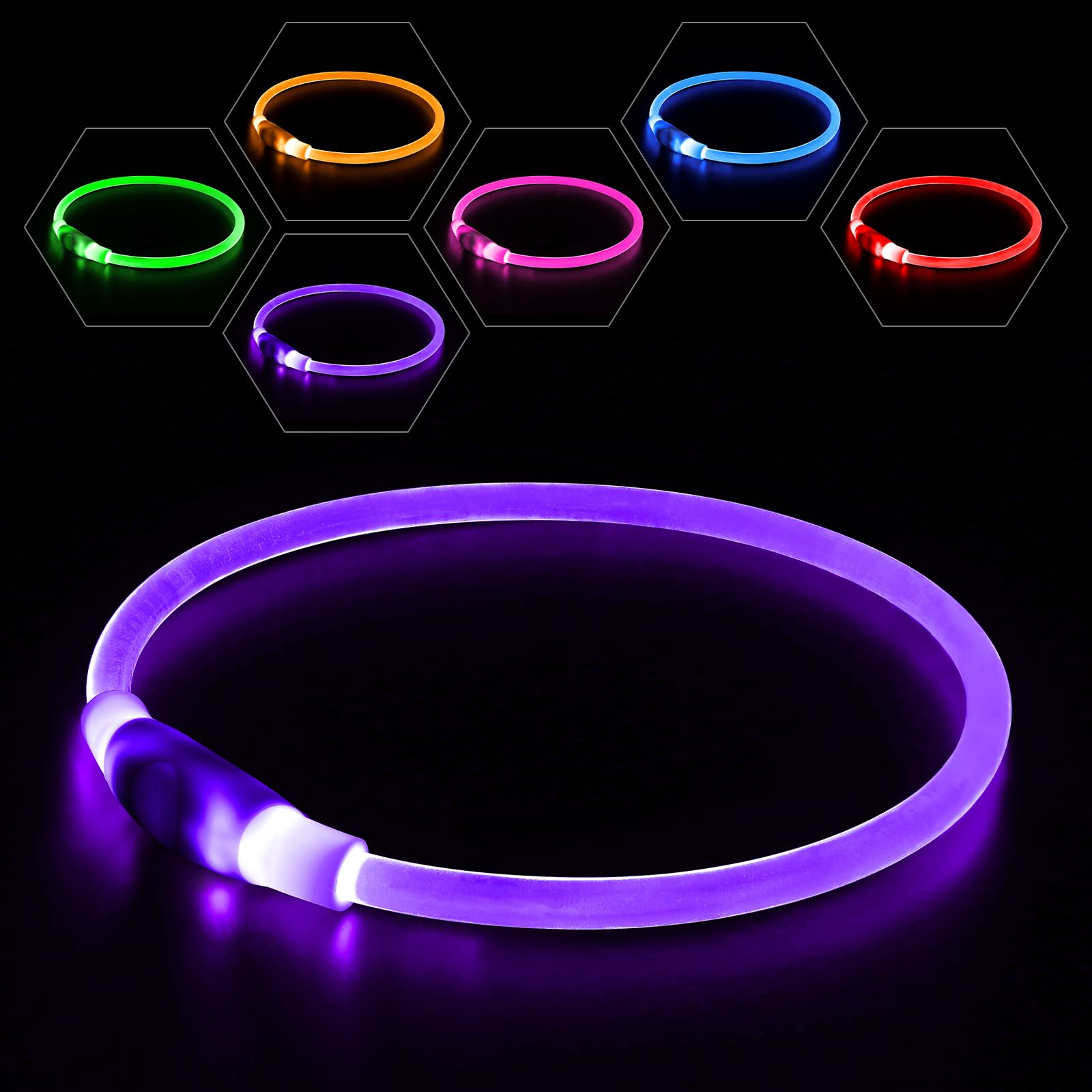BSEEN Light Up Dog Collar, High Visibility LED Dog Collar Rechargeable- Rainproof TPU Cuttable Glowing Pet Collar for Small Dogs & Cats - Puppy Safety Lights for Night Walking (XS- Blue 40cm)