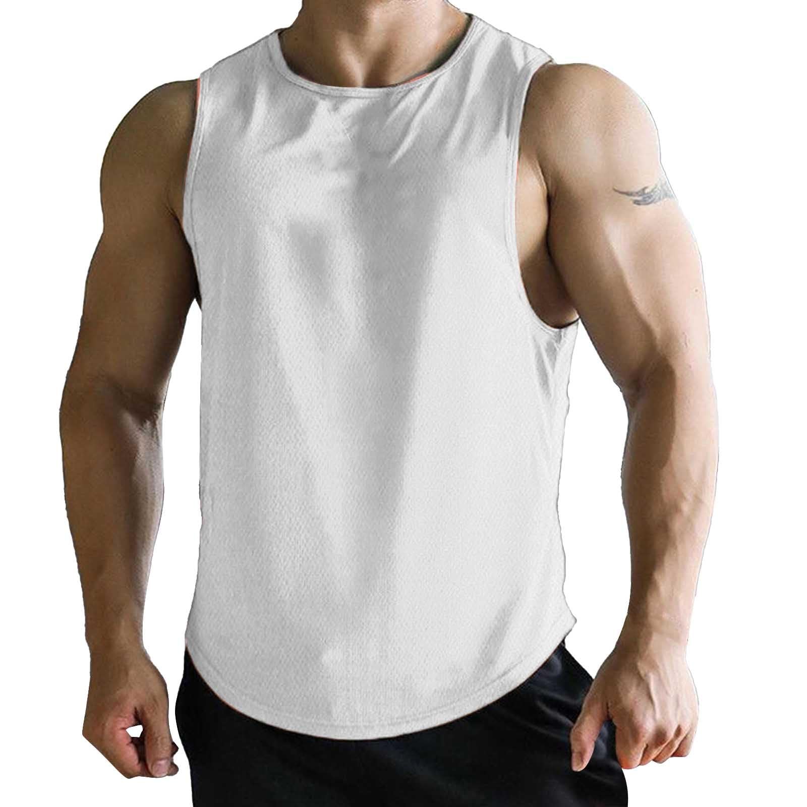 Summer Vest for Men Mesh Breathable Quick Dry Gym Muscle Fitness Workout Sweatshirts Solid Color Sleeveless Tank Tops