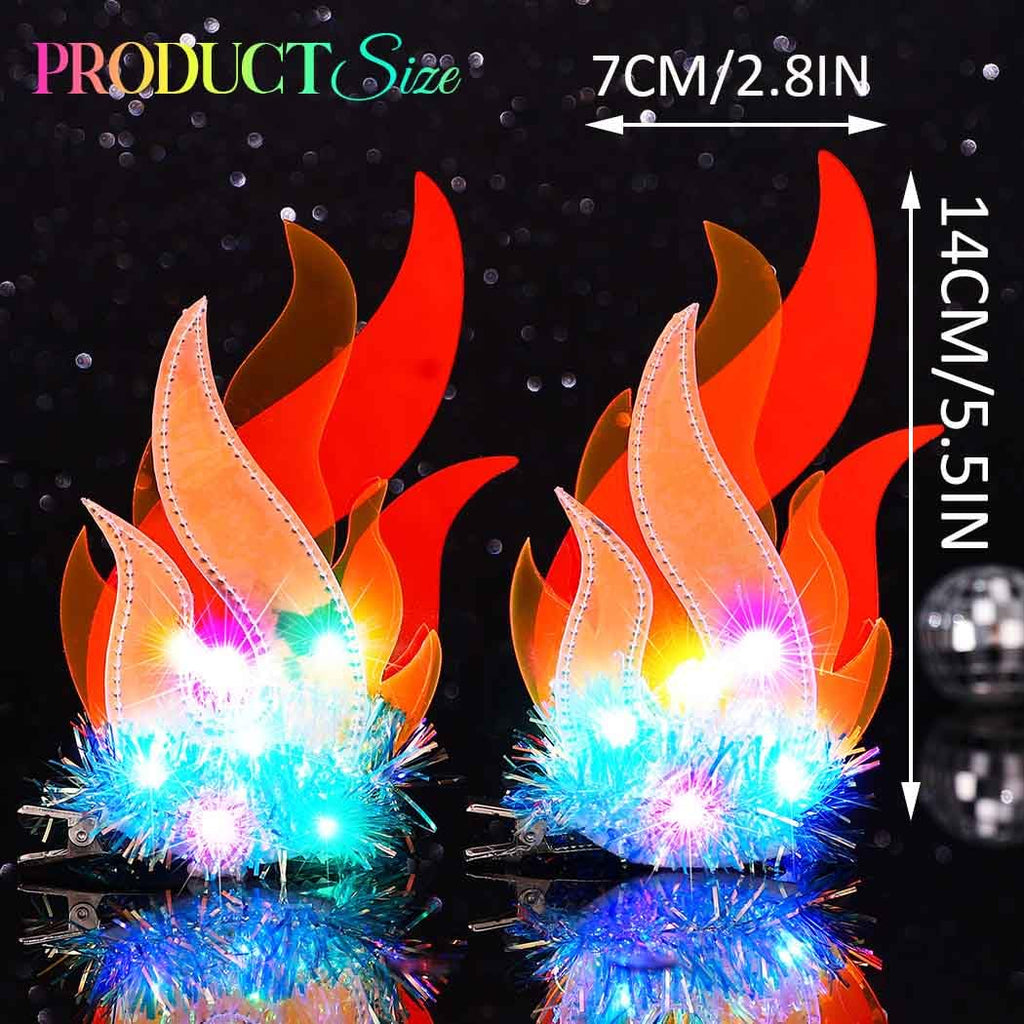 Catery Light Up Fire Hair Clip Flame Hair Pieces LED Festival Accessories for Women (Daily-Color Light)