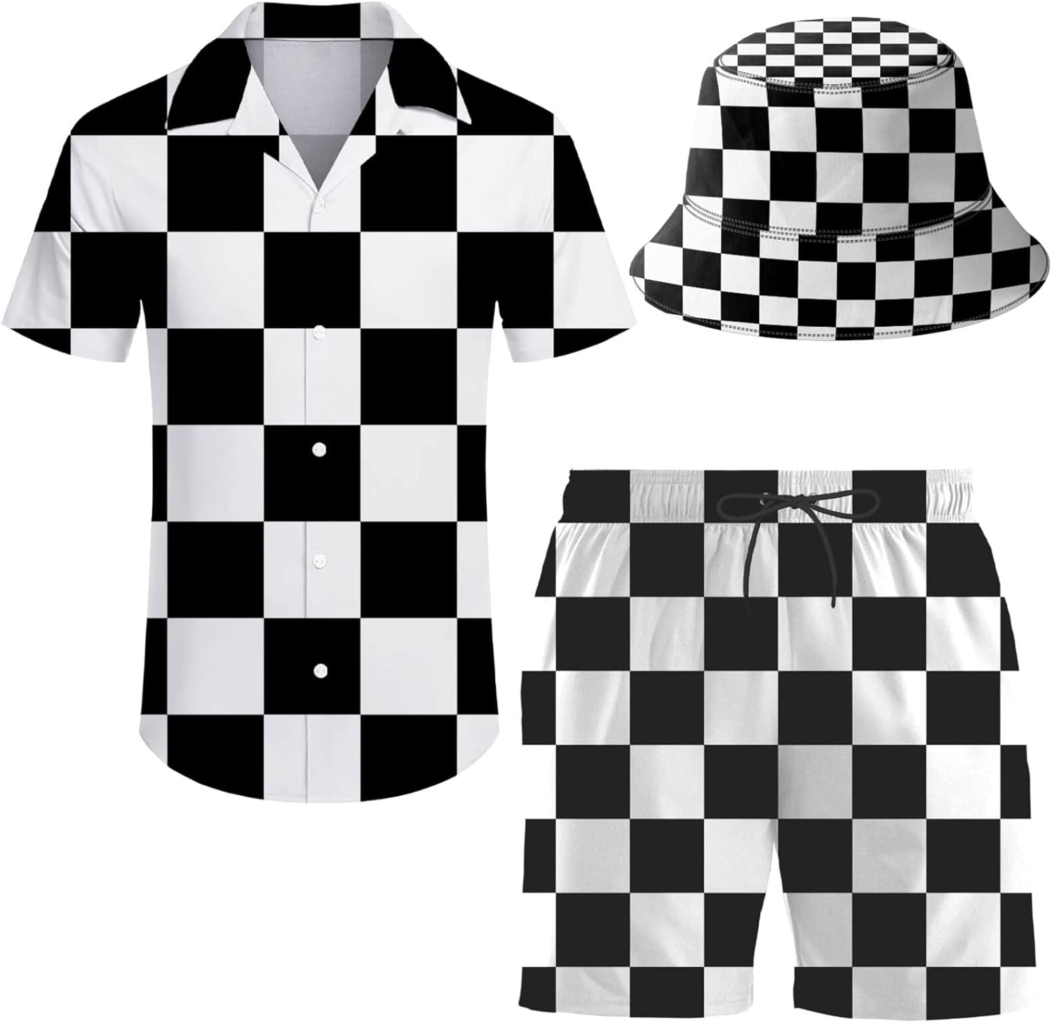 Men's 2 Piece Tracksuit Hawaiian Shirt Shorts Button Down Shirt and Shorts Sets with Bucket Hats