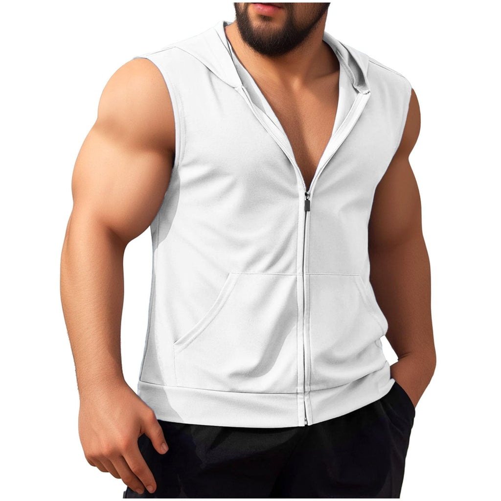 Men White Hooded Tank LED Light Up Sync Burning Man Rave Tops Night Club Show for Halloween Dance Party