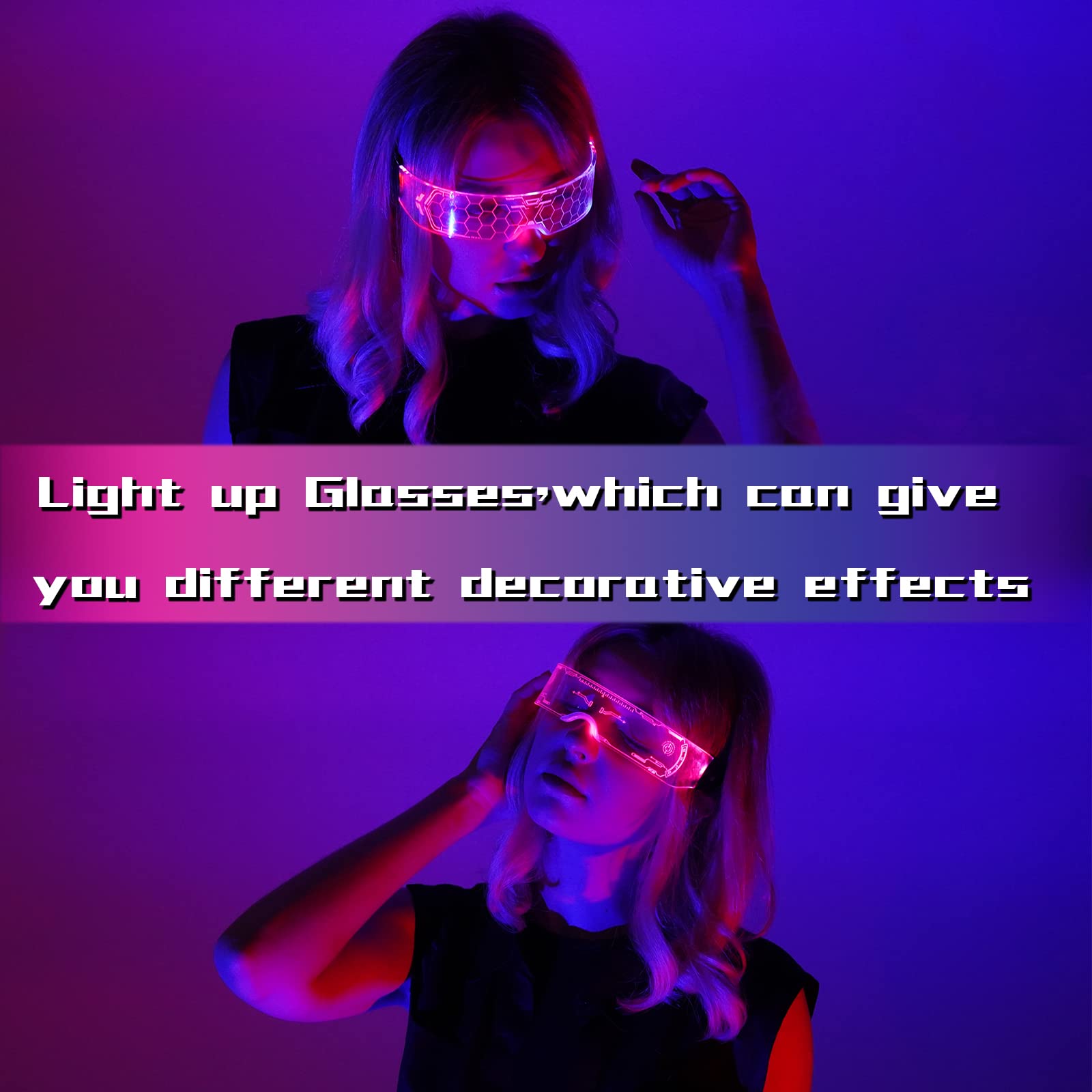 Tanganan LED Visor Glasses, 2pcs LED Light Up Glasses Neon Luminous Glasses 7 Color 5 Modes Cool LED Glasses for Adult