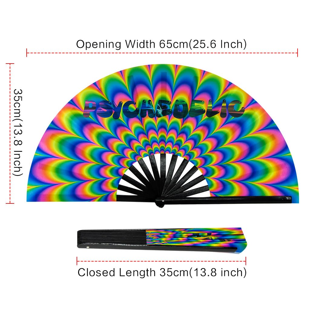 Ravevibes 13" Large Rave Fan Folding Hand Fan, Bamboo Festival Clack Fan Foldable UV Glow Edm Fans For Rave Outfits Accessories Performance Dance Party For Men Women, Alien