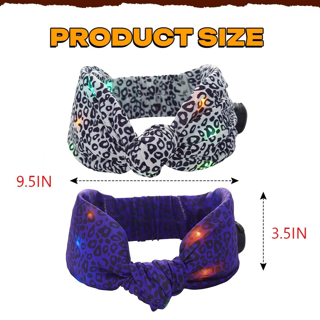 Asooll Light Up Cheetah Headband LED Leopard Print Headbands Glowing Hair Accessories for Women (Purple and Magenta)