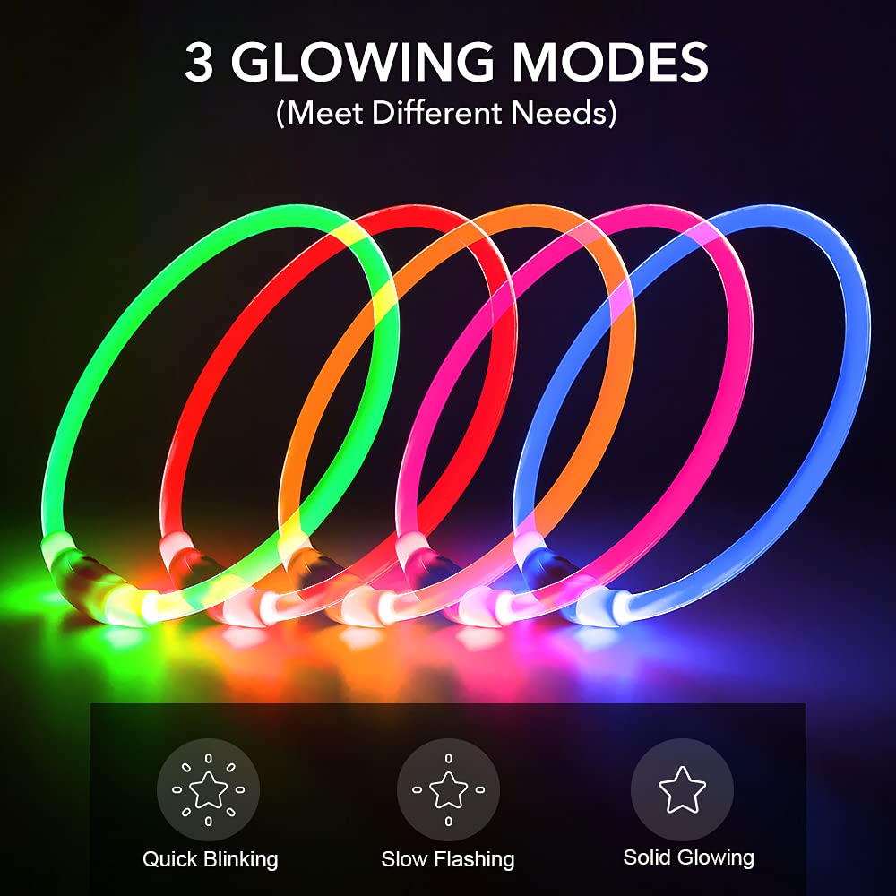 BSEEN Light Up Dog Collar, High Visibility LED Dog Collar Rechargeable- Rainproof TPU Cuttable Glowing Pet Collar for Small Dogs & Cats - Puppy Safety Lights for Night Walking (XS- Blue 40cm)