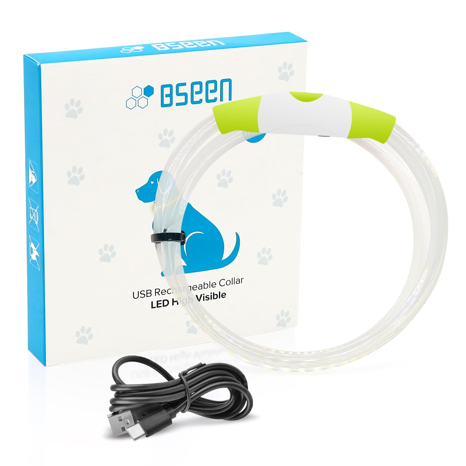 BSEEN Light Up Dog Collar, High Visibility LED Dog Collar Rechargeable- Rainproof TPU Cuttable Glowing Pet Collar for Small Dogs & Cats - Puppy Safety Lights for Night Walking (XS- Blue 40cm)