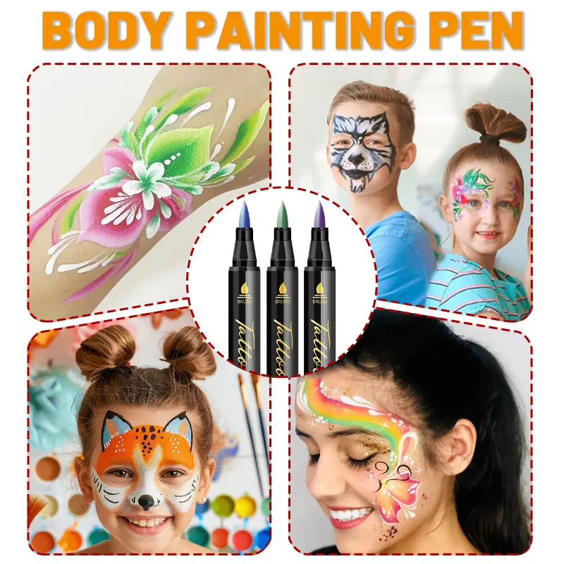 Temporary Tattoo Markers for Skin 10-Count Body Markers 10 Colors Tattoo Pens Waterproof Sweatproof Long-Lasting Body Art Markers for DIY Designs Easy to Remove Washable Body Painting Perfect for Parties and Festive Gifts