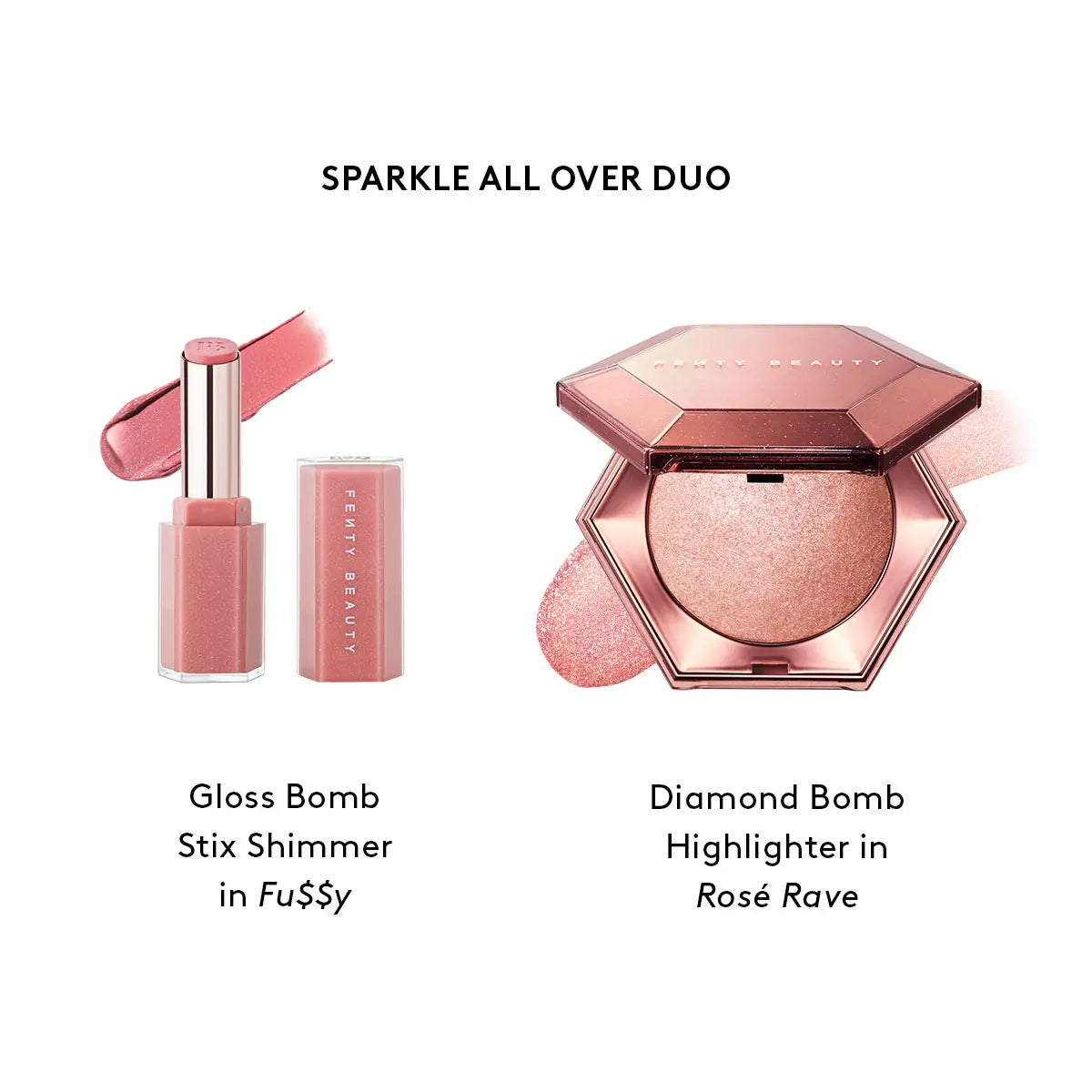 Fenty Beauty Sparkle All over Duo: Gloss Bomb Stix High-Shimmer Lip Gloss Stick + Diamond Bomb All-Over Diamond Veil
