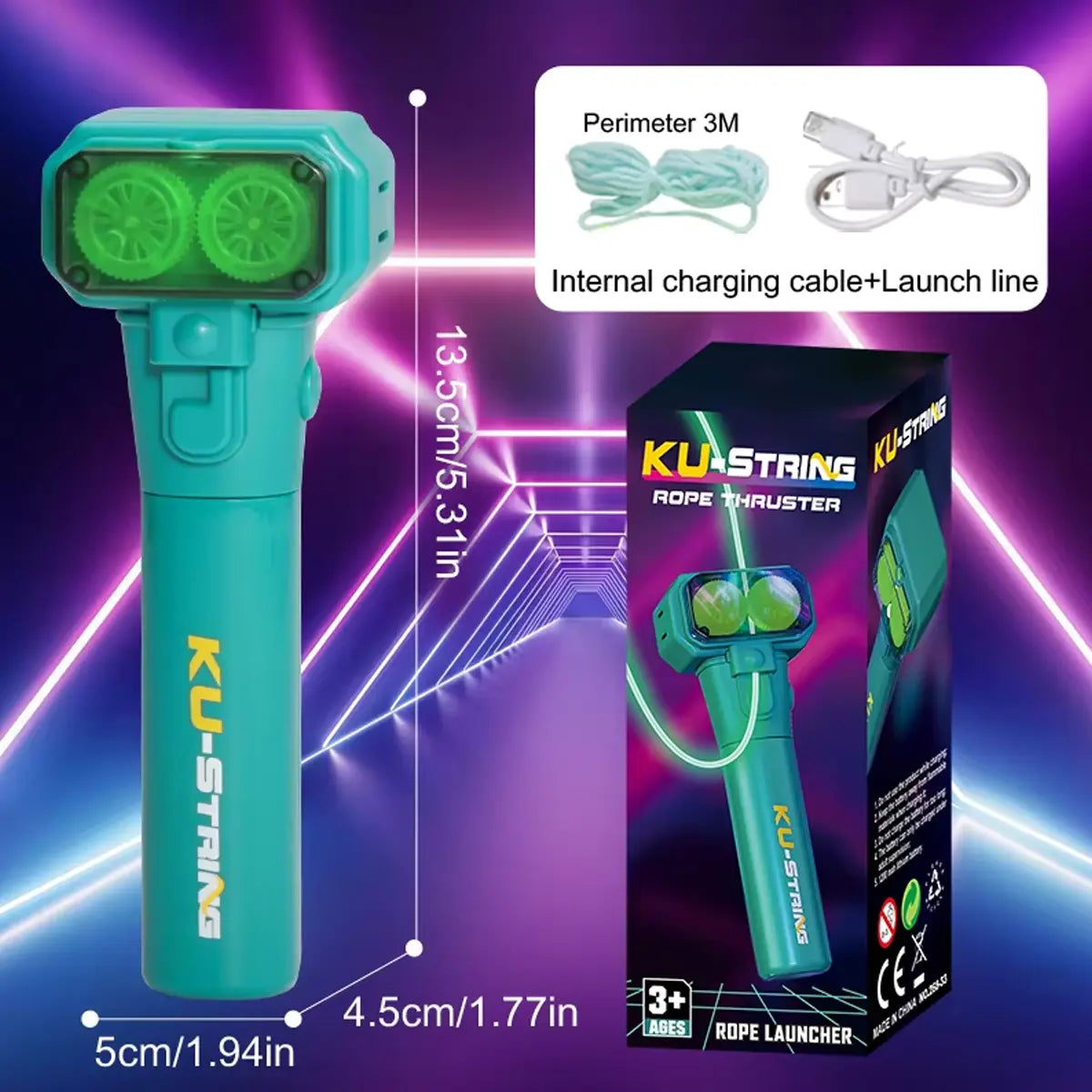 Handheld Fun Stress Reliever Electronic Rope Launcher Toy, the Glow-In-The-Dark String Shooter Toy, Electric Luminous Rope Light, Portable Rope Launcher, Gift for Adult and Kids Rope Launcher, Viral Fidget Toy Gadget, Music Festival Rave Dance Accessory