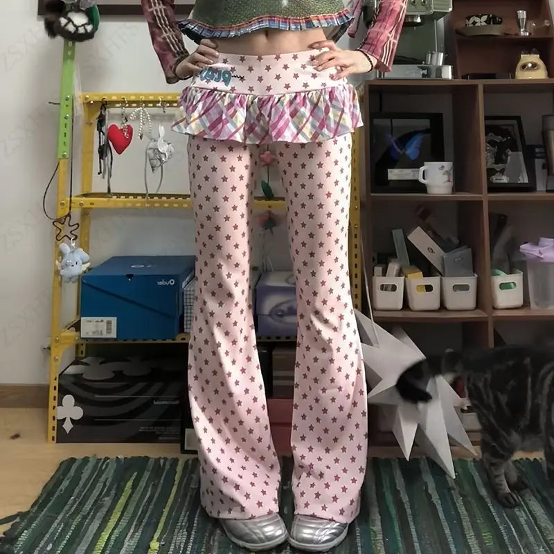 2025 Japanese Kawaii Slimming Trousers Women Clohting Harajuku Cuteore Wave Point Personality High Waist Pants Aesthetic Y2K Pants Womenswear Bottom